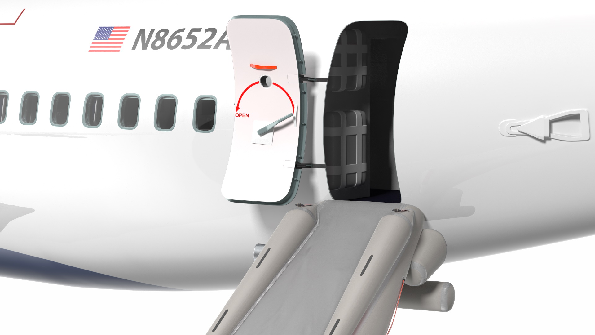 3D Boeing 737 900 ER Delta with Inflatable Evacuation Sliders model