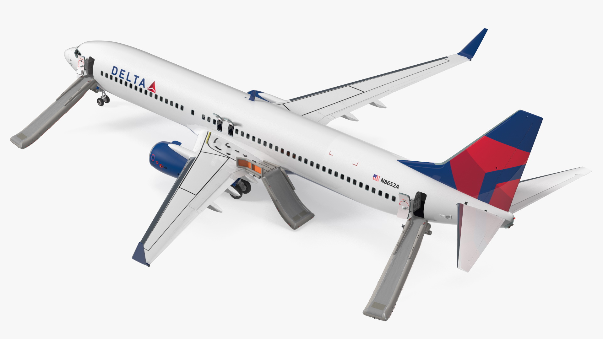 3D Boeing 737 900 ER Delta with Inflatable Evacuation Sliders model