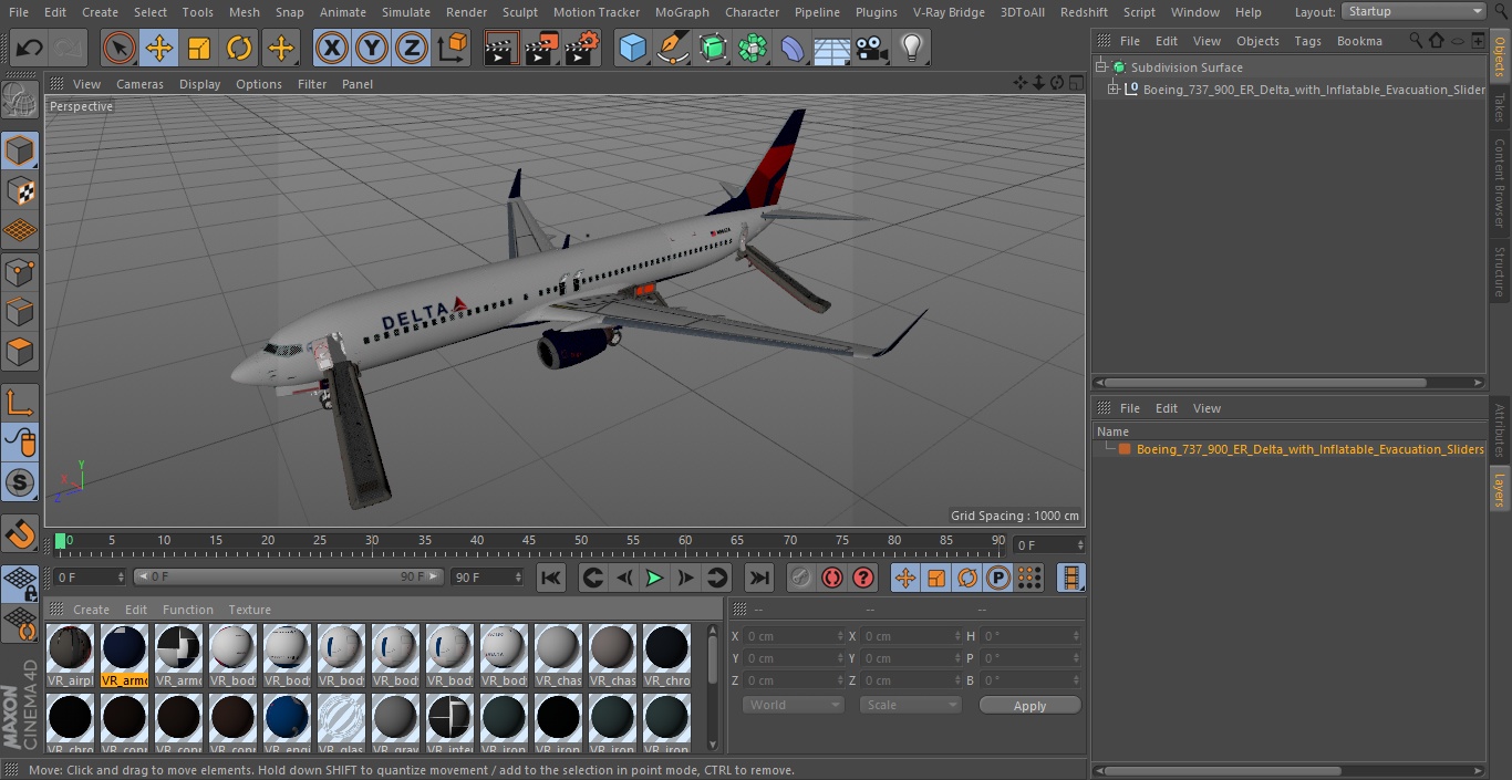 3D Boeing 737 900 ER Delta with Inflatable Evacuation Sliders model