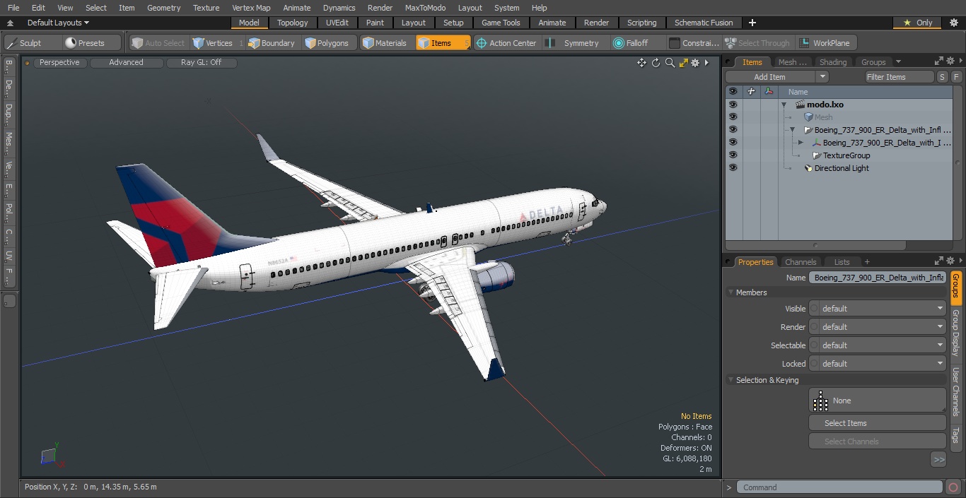 3D Boeing 737 900 ER Delta with Inflatable Evacuation Sliders model