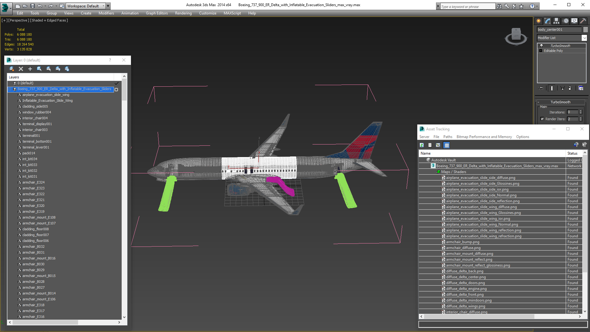 3D Boeing 737 900 ER Delta with Inflatable Evacuation Sliders model