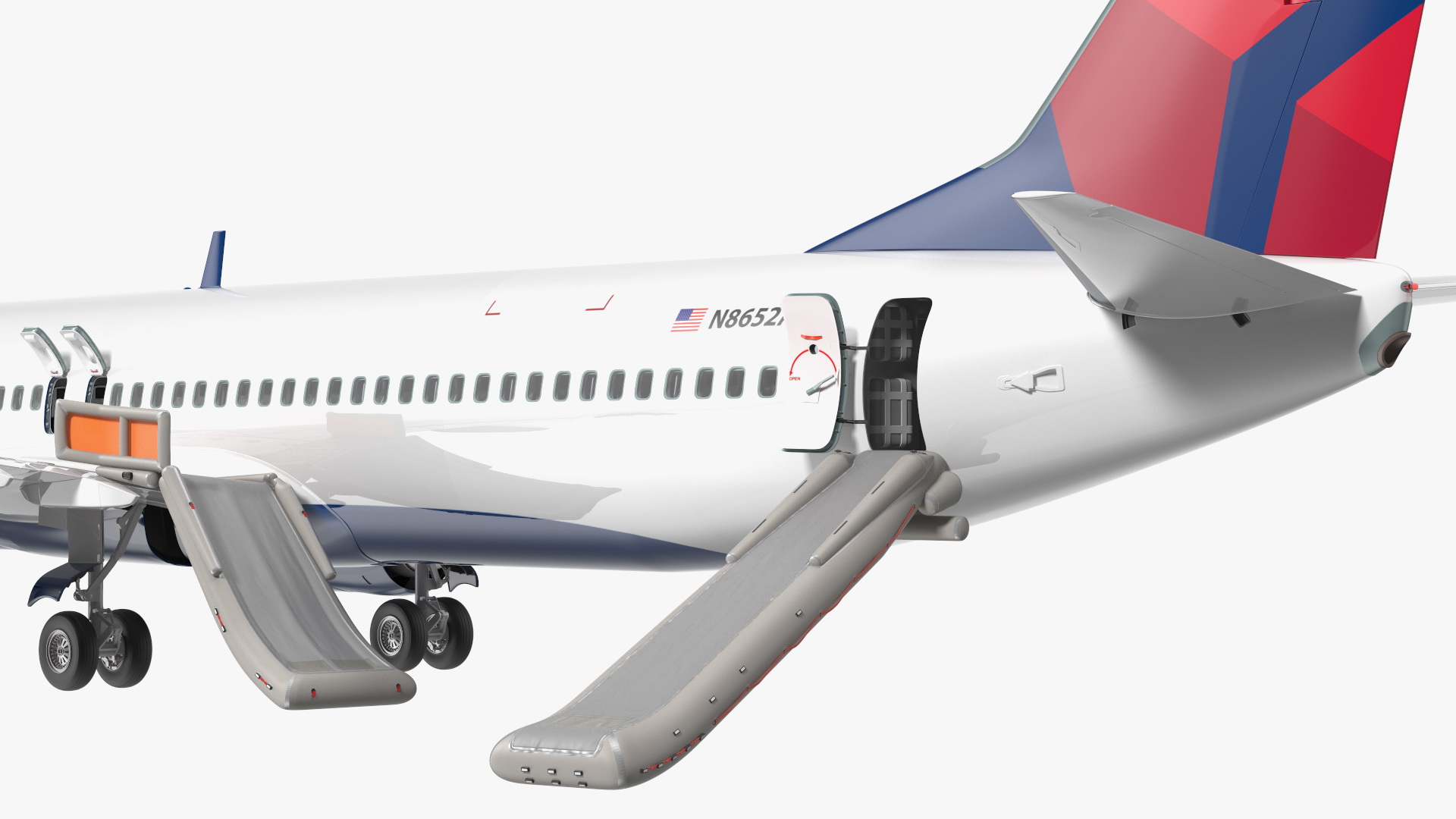 3D Boeing 737 900 ER Delta with Inflatable Evacuation Sliders model