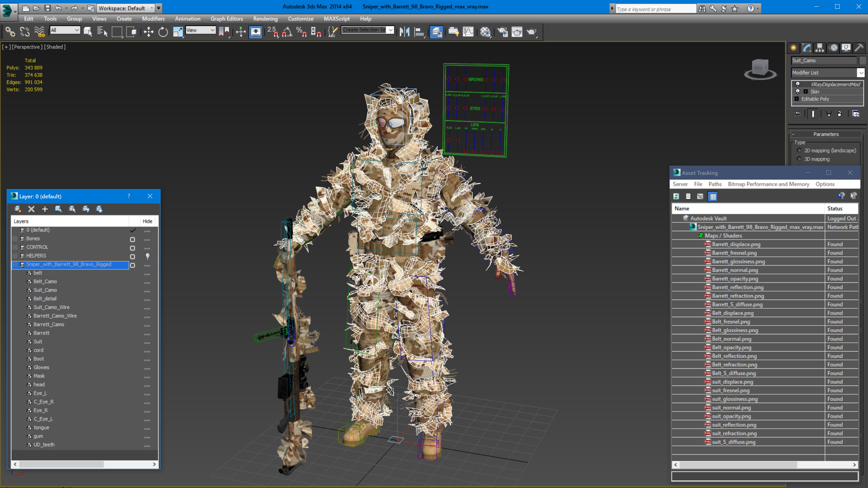 Sniper with Barrett 98 Bravo Rigged for Modo 3D model