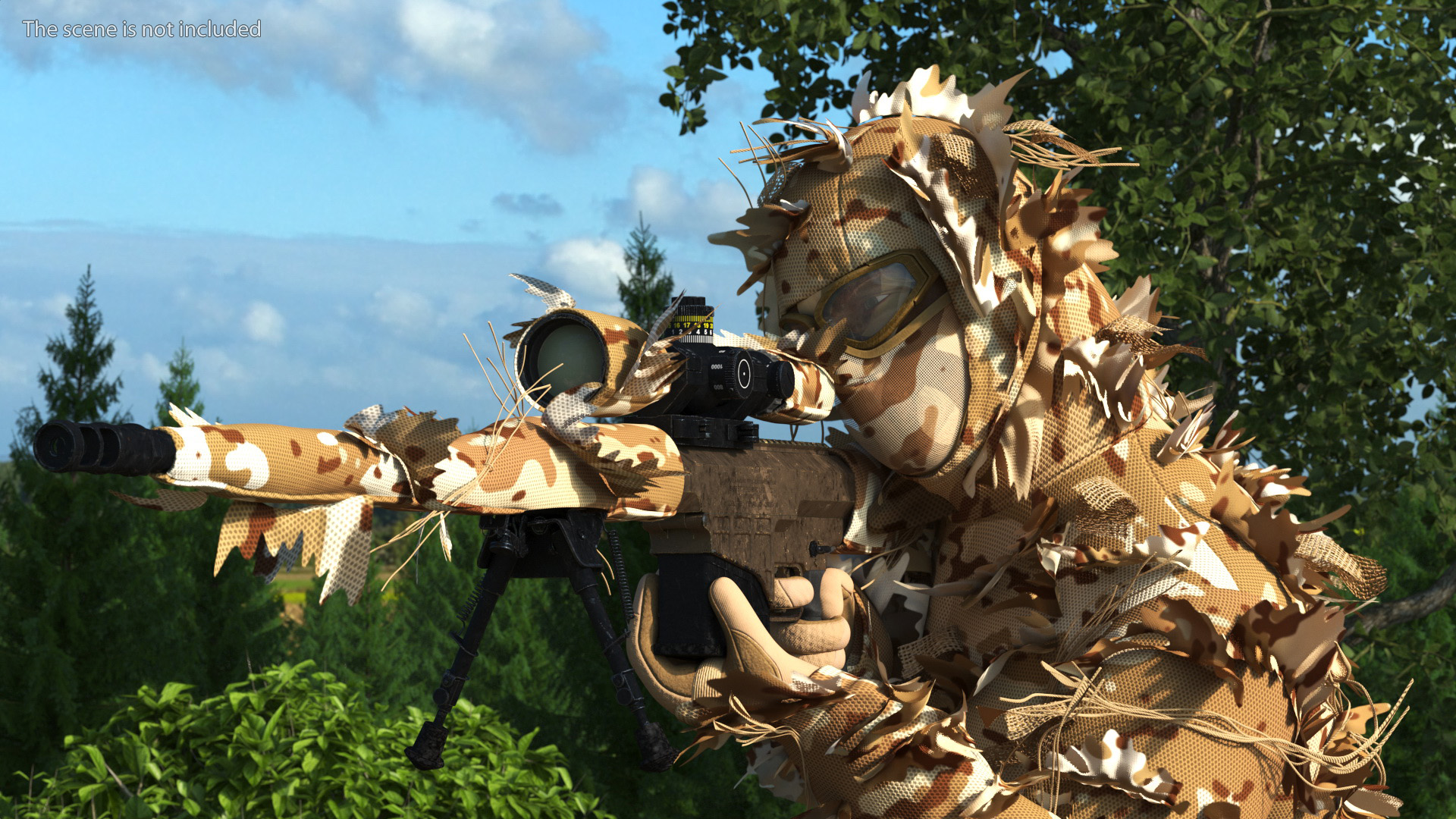 Sniper with Barrett 98 Bravo Rigged for Modo 3D model