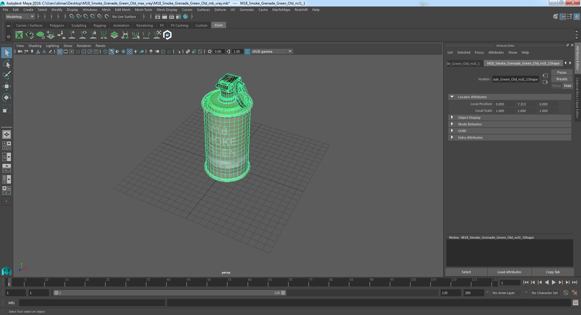 M18 Smoke Grenade Green Old 3D