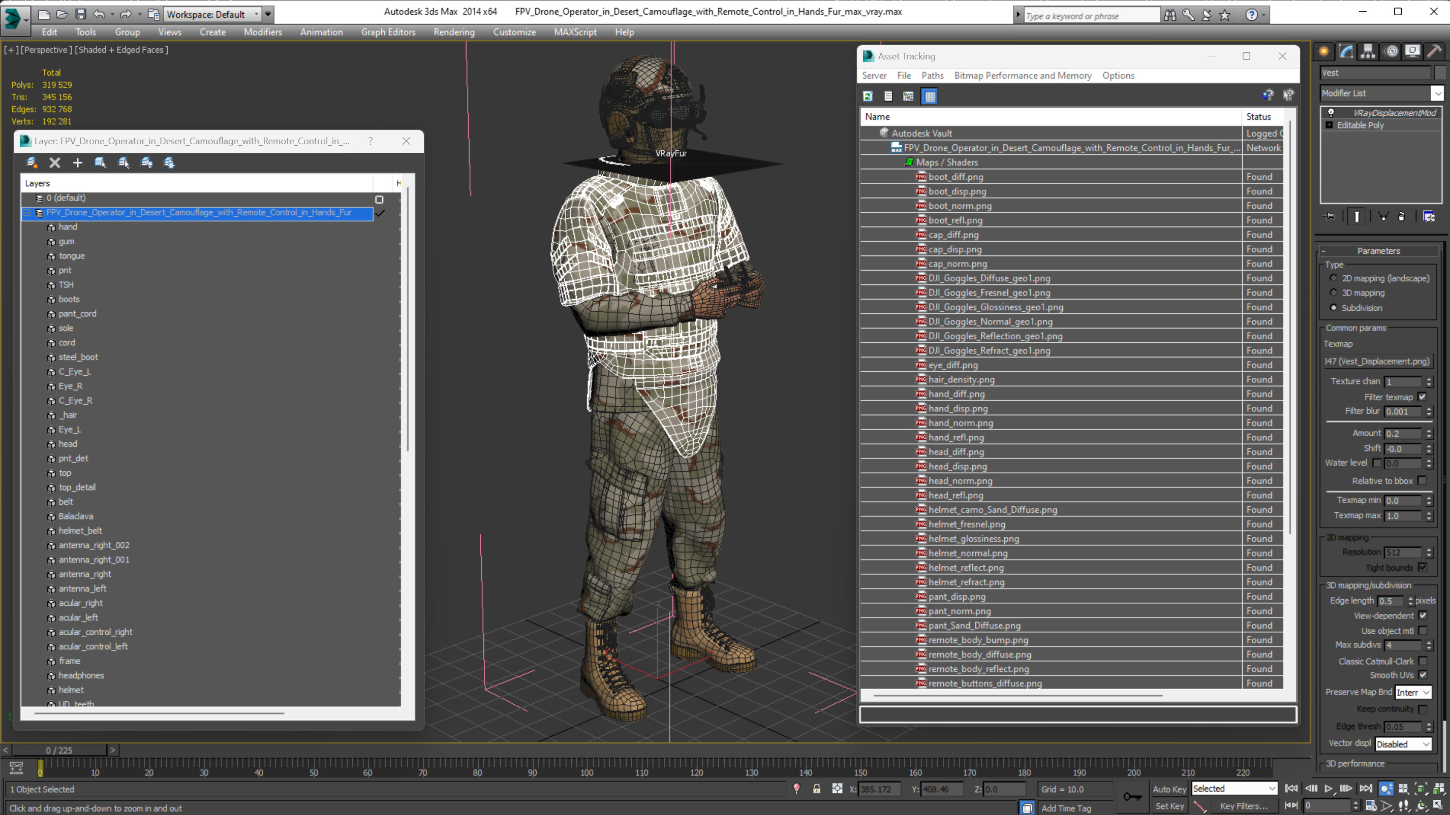 FPV Drone Operator in Desert Camouflage with Remote Control in Hands Fur 3D