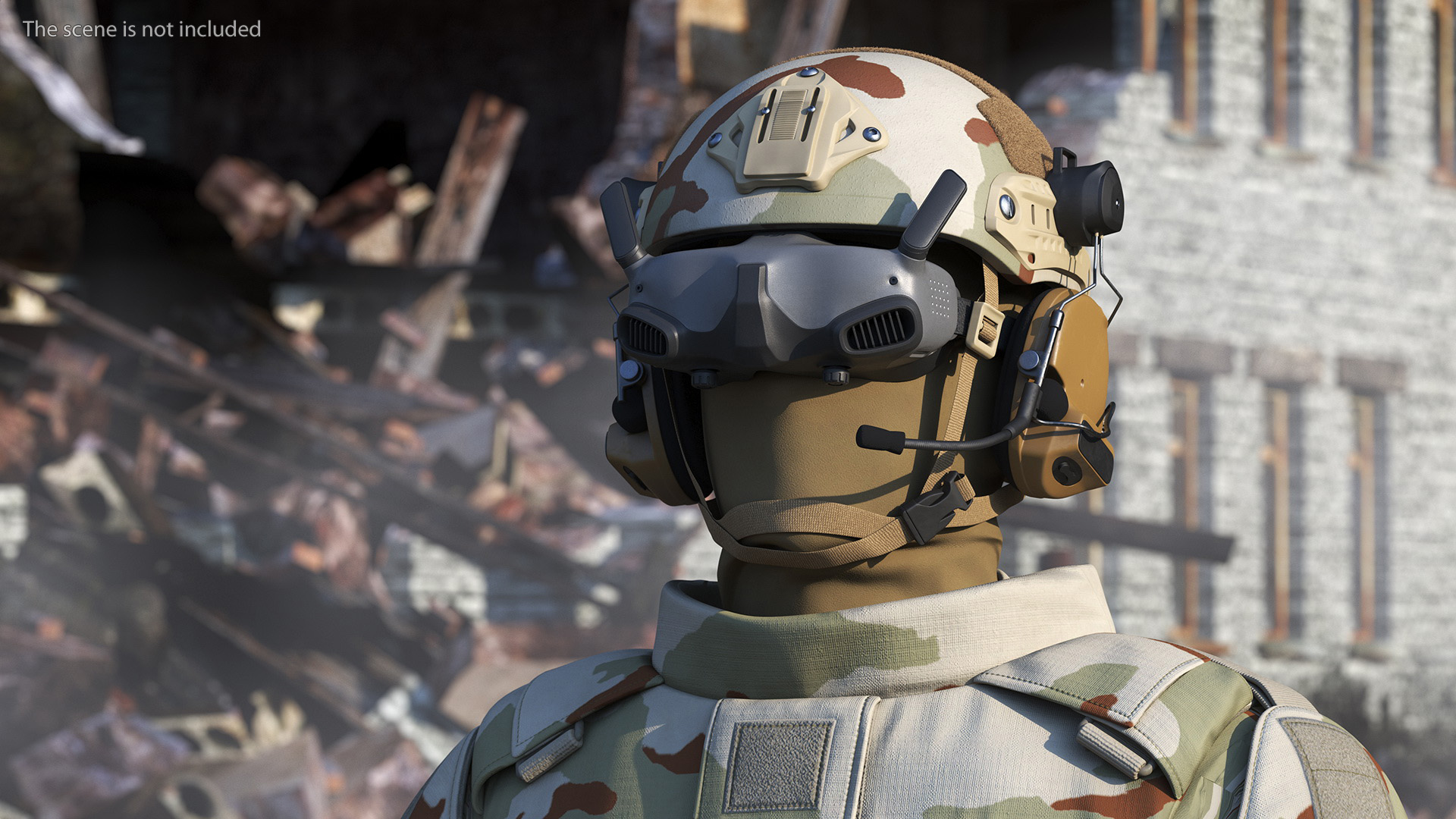 FPV Drone Operator in Desert Camouflage with Remote Control in Hands Fur 3D