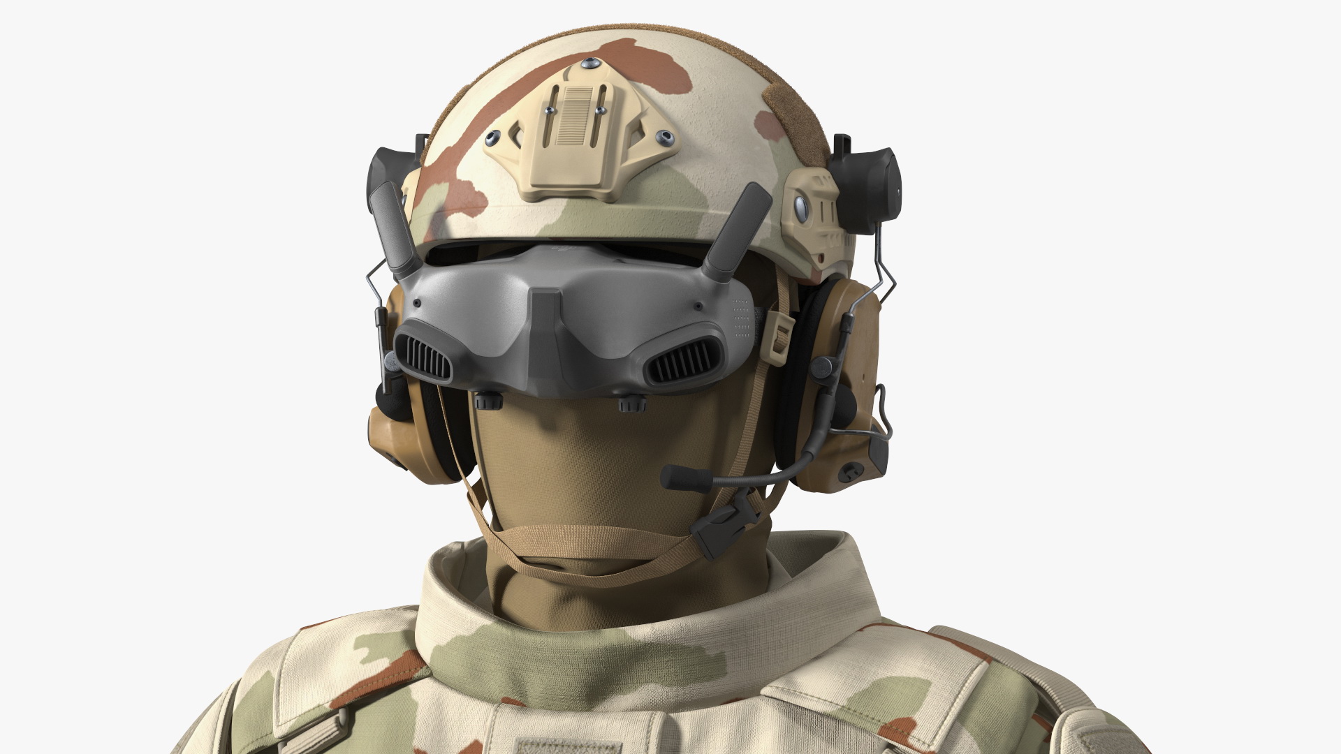 FPV Drone Operator in Desert Camouflage with Remote Control in Hands Fur 3D