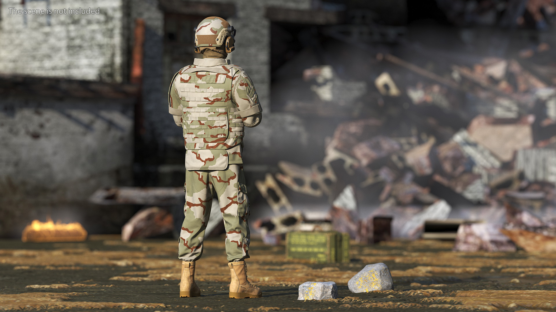 FPV Drone Operator in Desert Camouflage with Remote Control in Hands Fur 3D