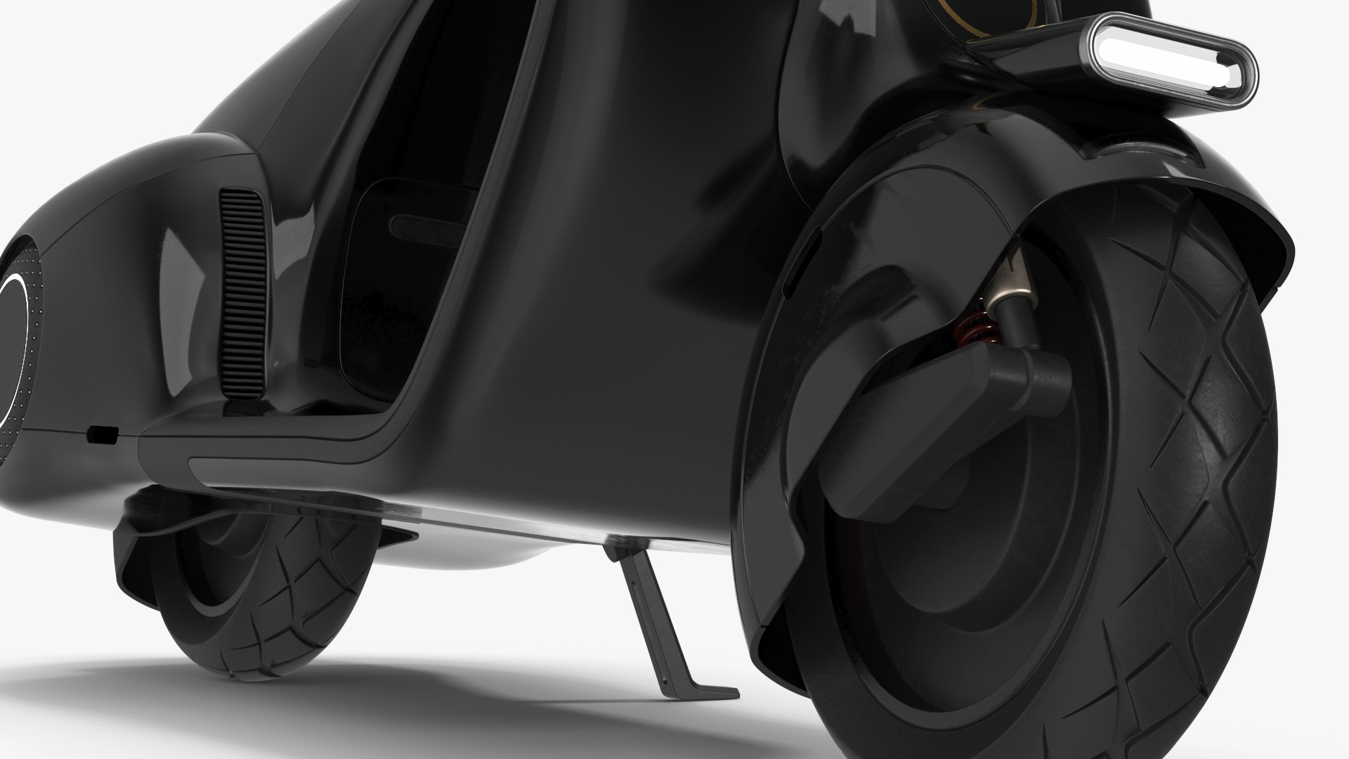 3D Designer Black Electric Scooter Parked Lights On model