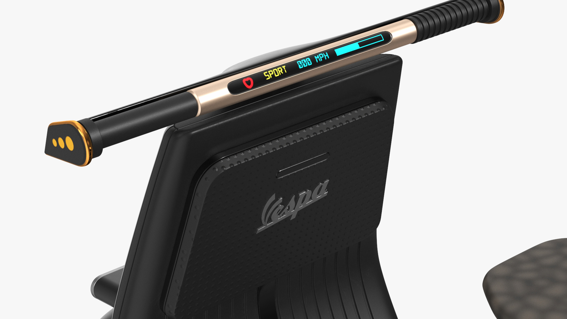 3D Designer Black Electric Scooter Parked Lights On model
