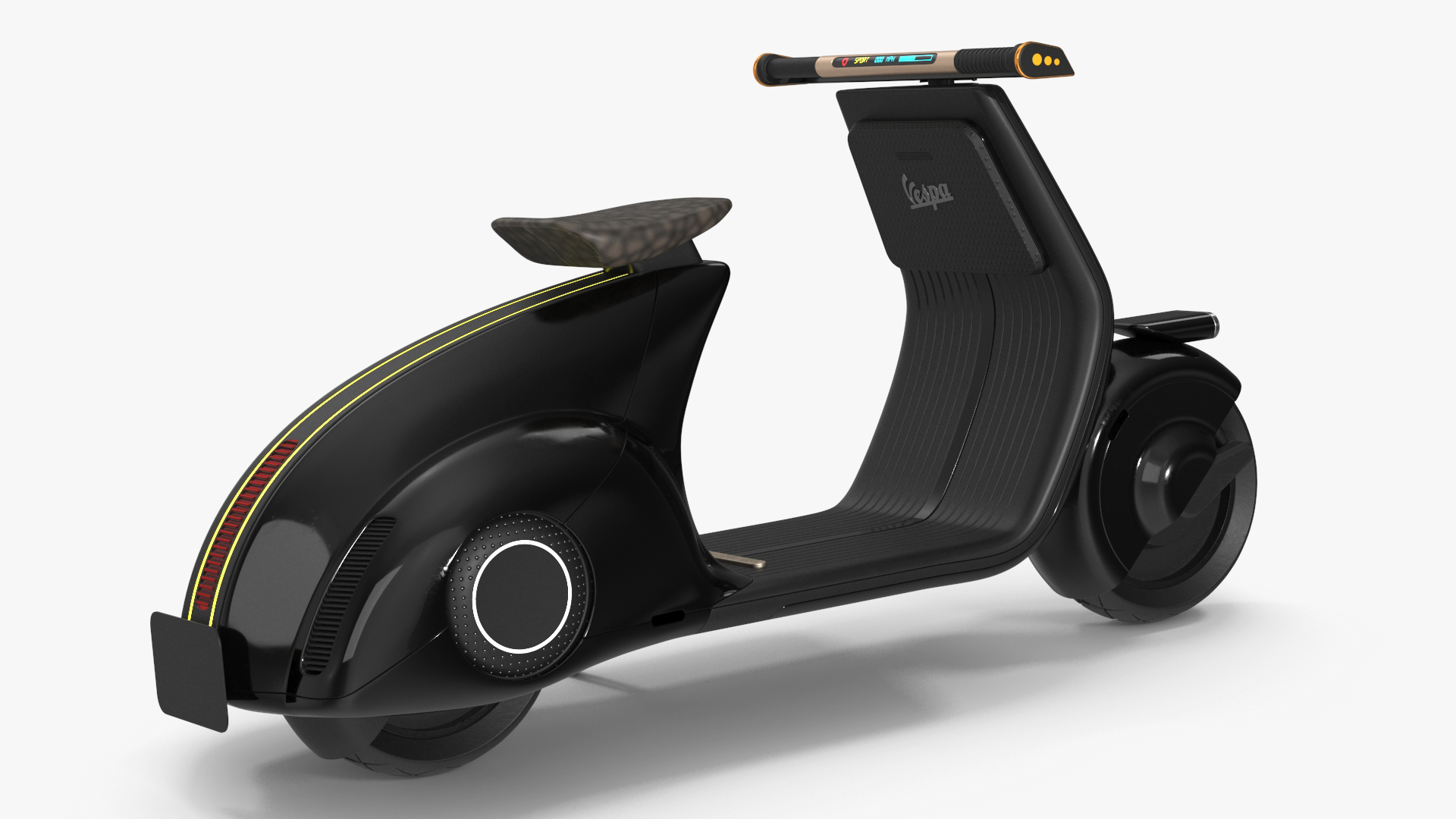 3D Designer Black Electric Scooter Parked Lights On model