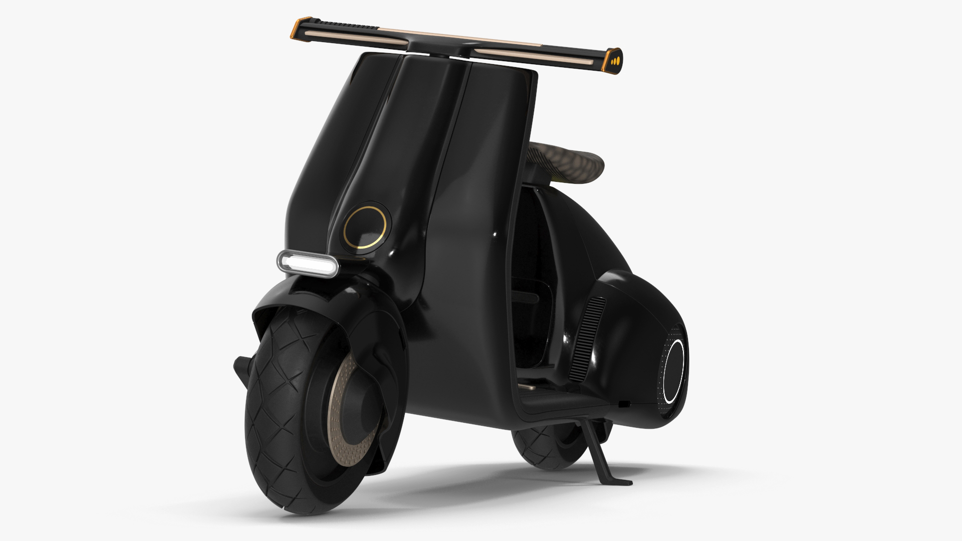 3D Designer Black Electric Scooter Parked Lights On model