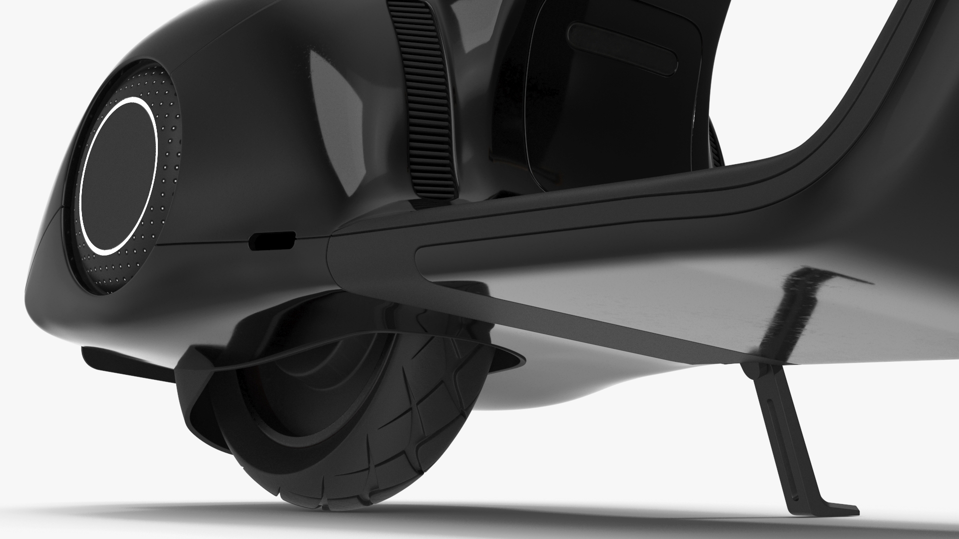 3D Designer Black Electric Scooter Parked Lights On model