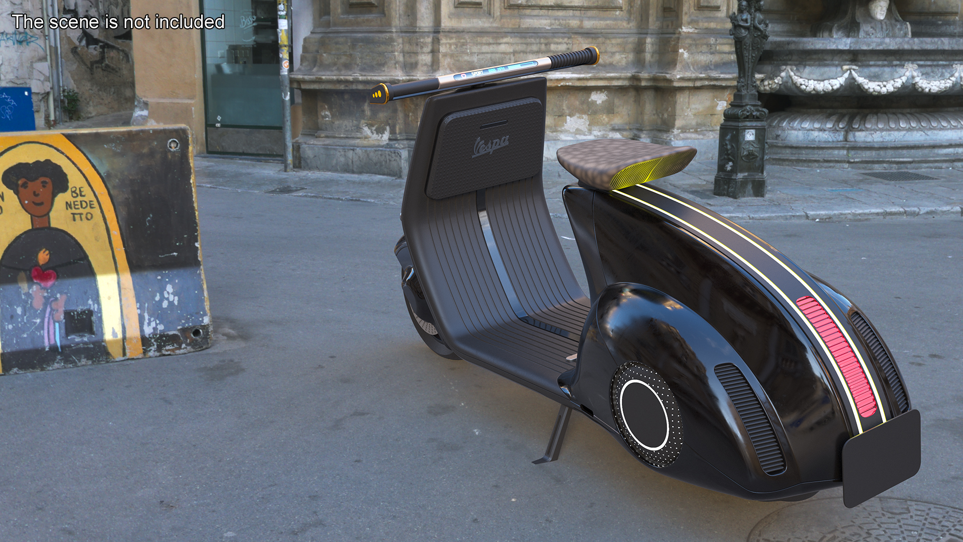 3D Designer Black Electric Scooter Parked Lights On model