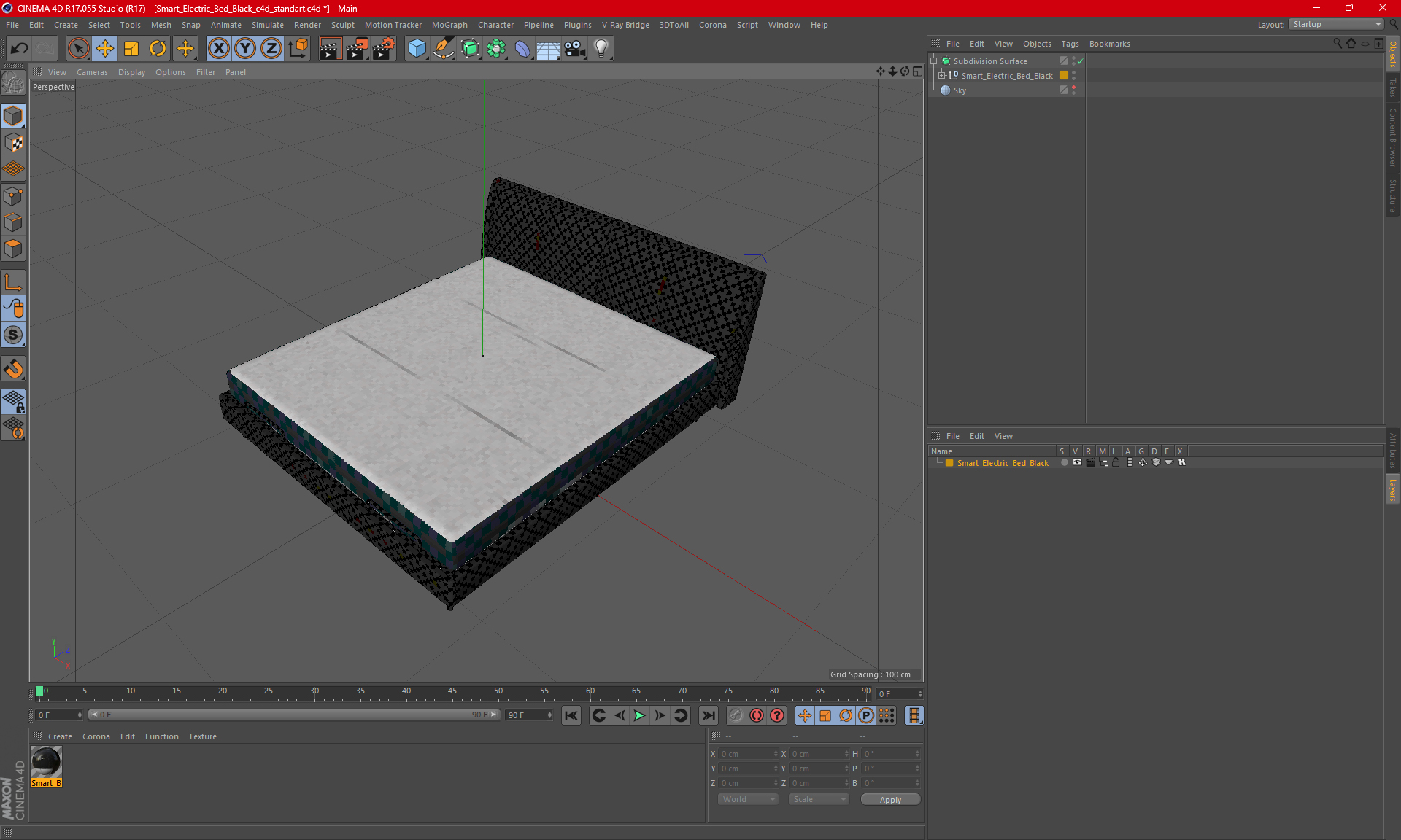Smart Electric Bed Black 3D model