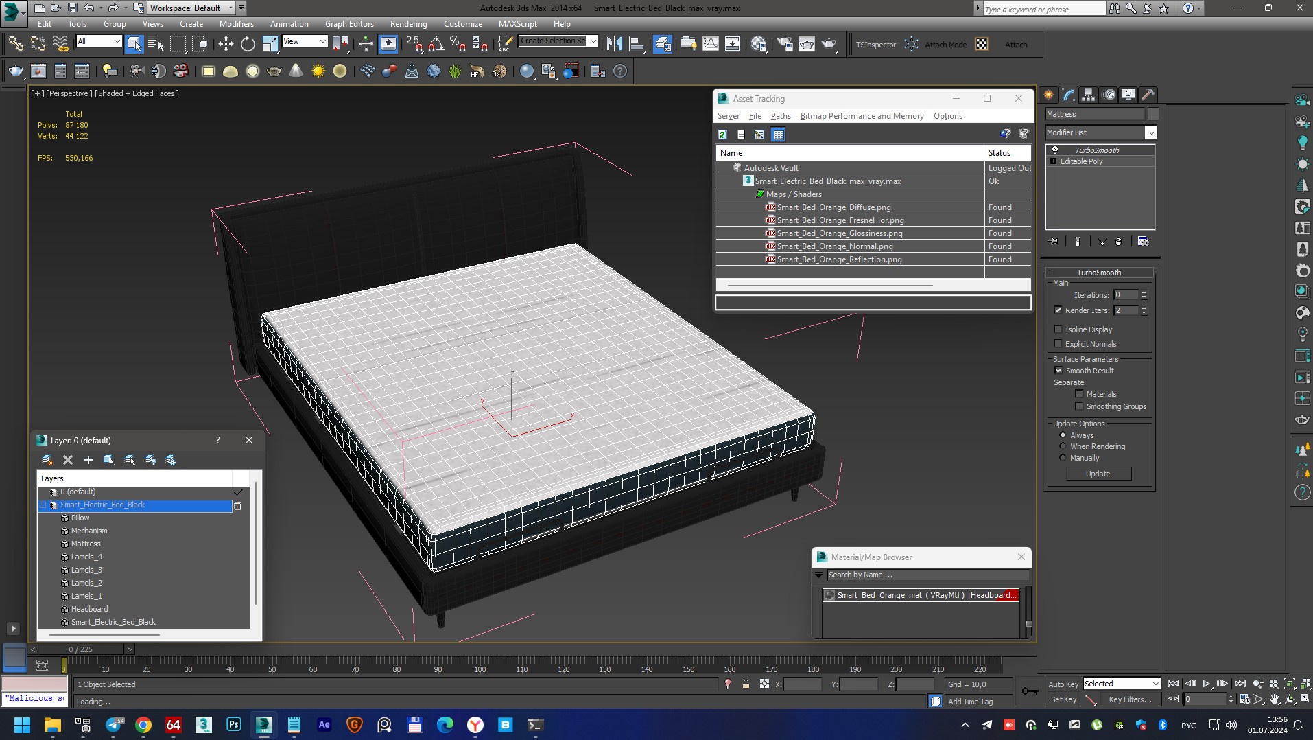 Smart Electric Bed Black 3D model