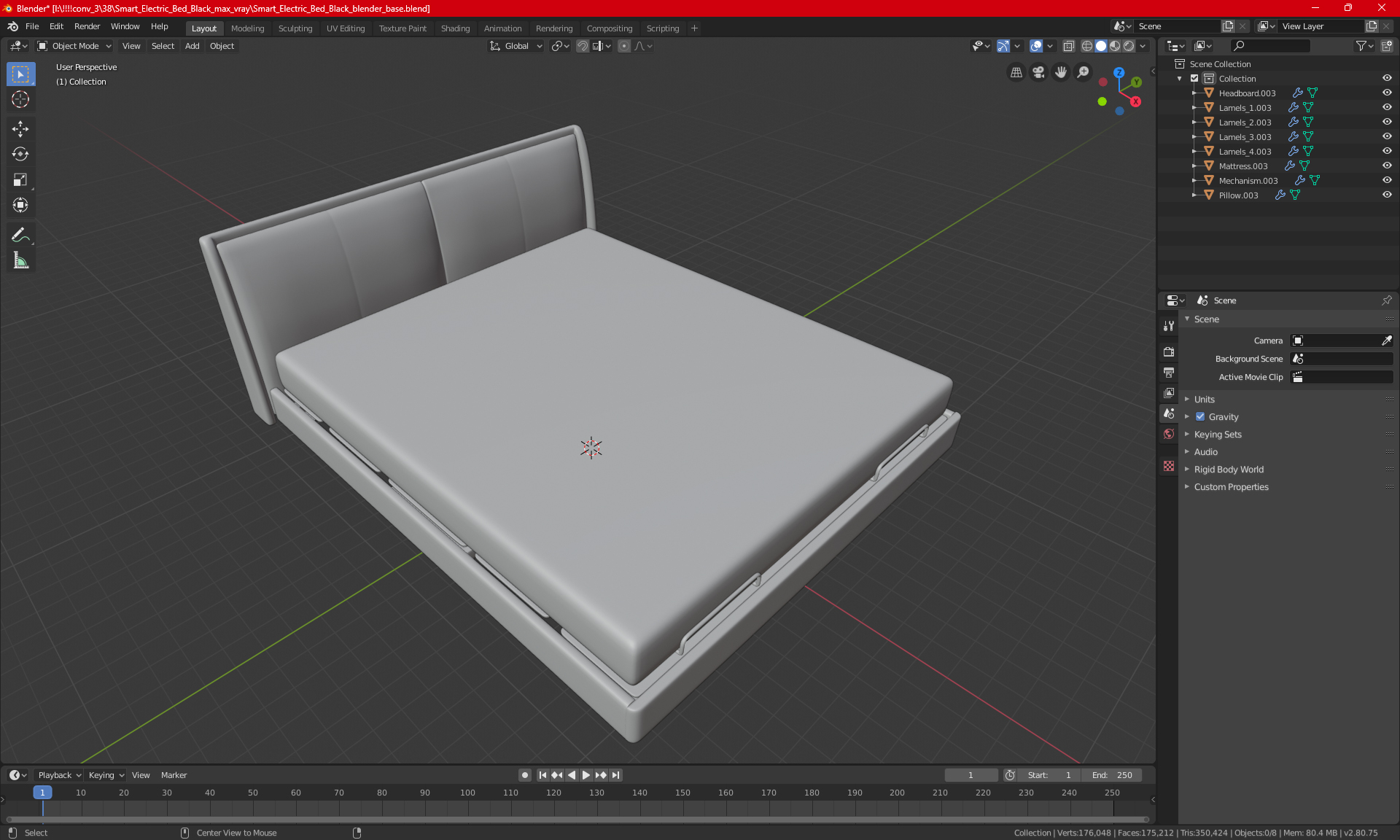 Smart Electric Bed Black 3D model