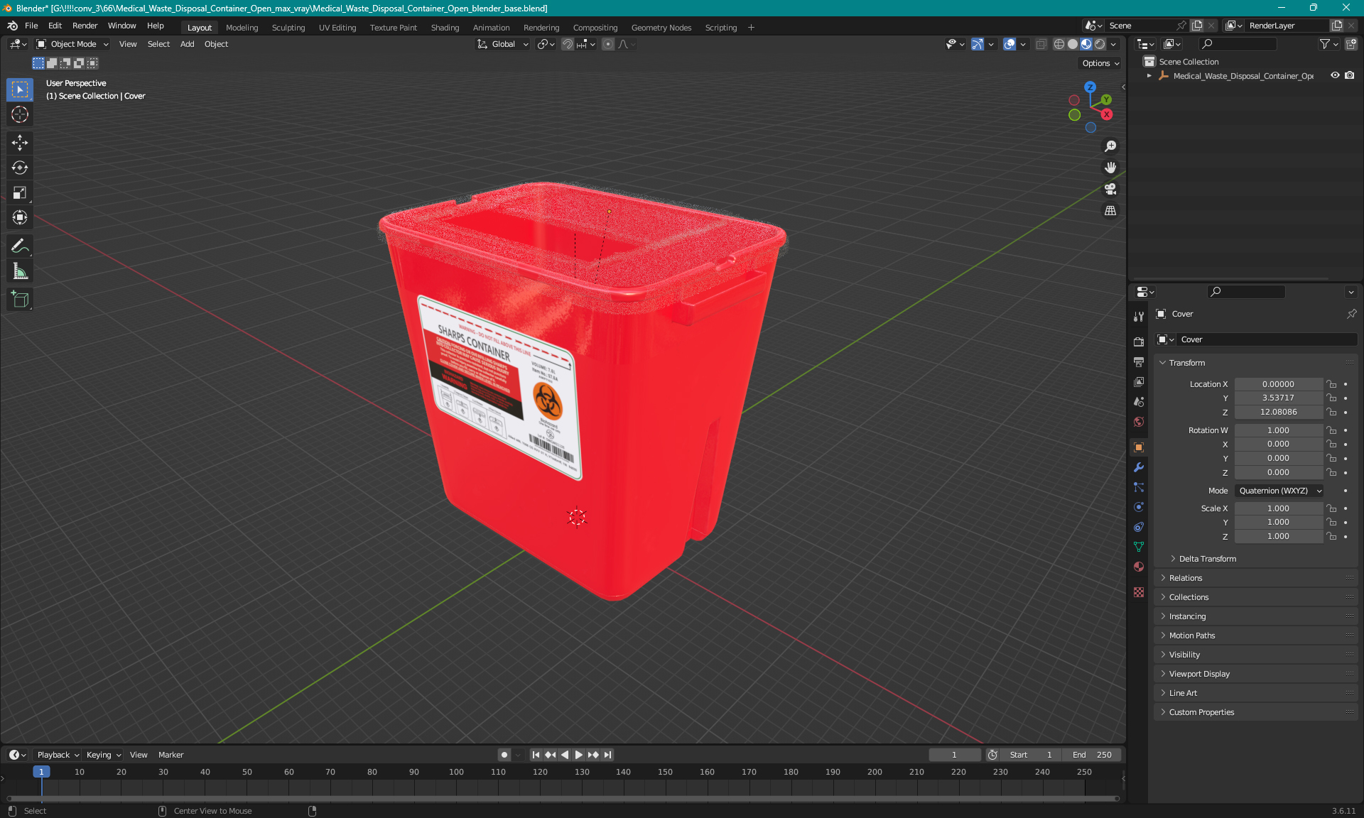 Medical Waste Disposal Container Open 3D