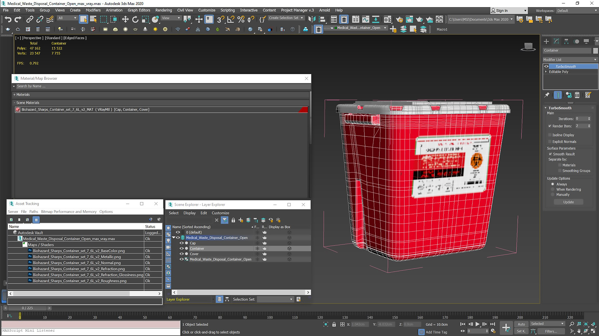 Medical Waste Disposal Container Open 3D
