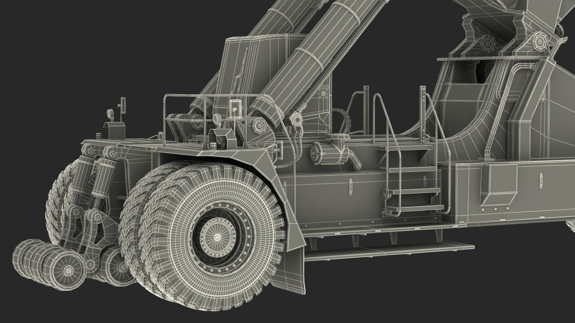 Worker on a Reachstacker Loading Concrete Pipes 3D