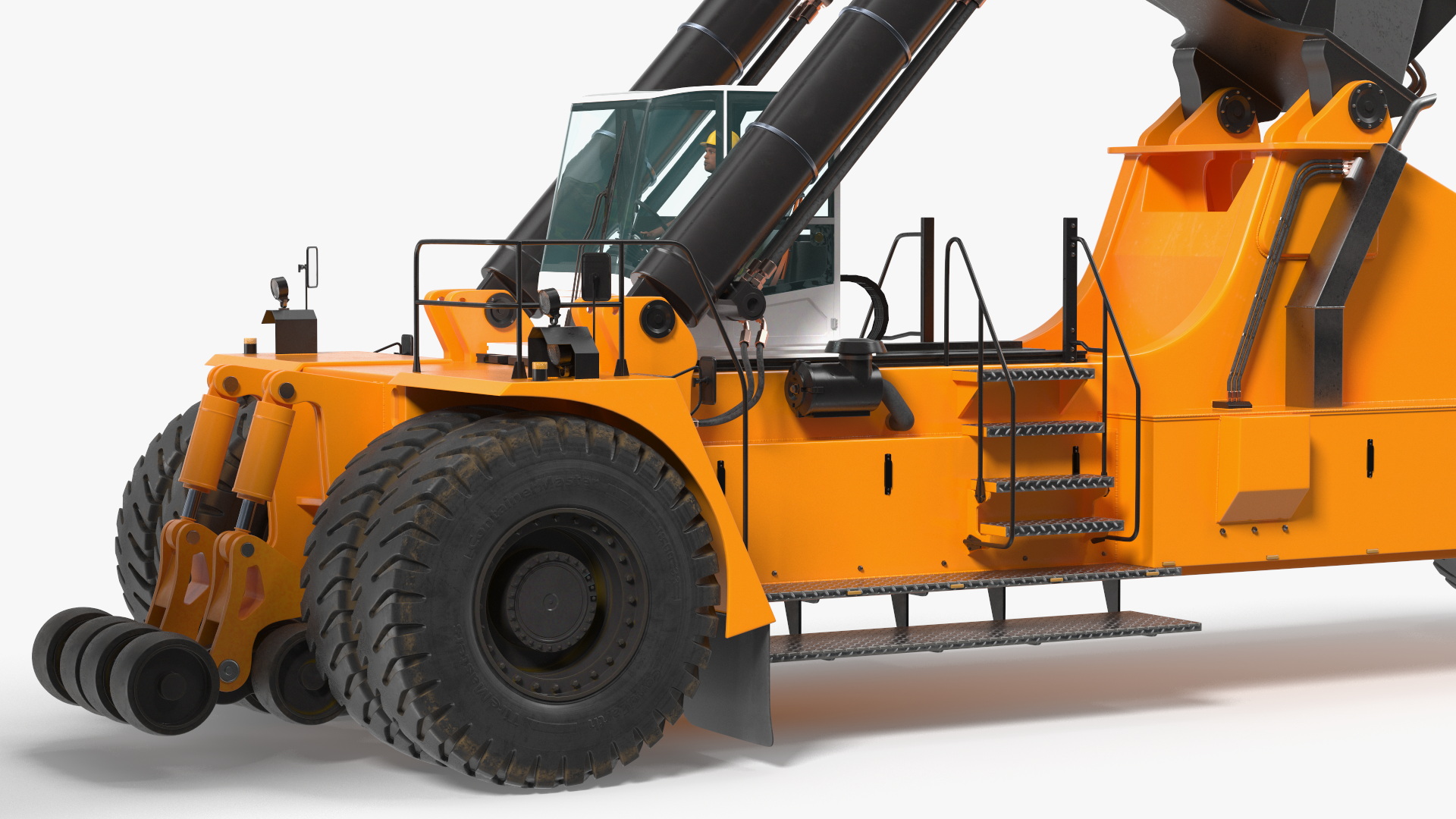 Worker on a Reachstacker Loading Concrete Pipes 3D