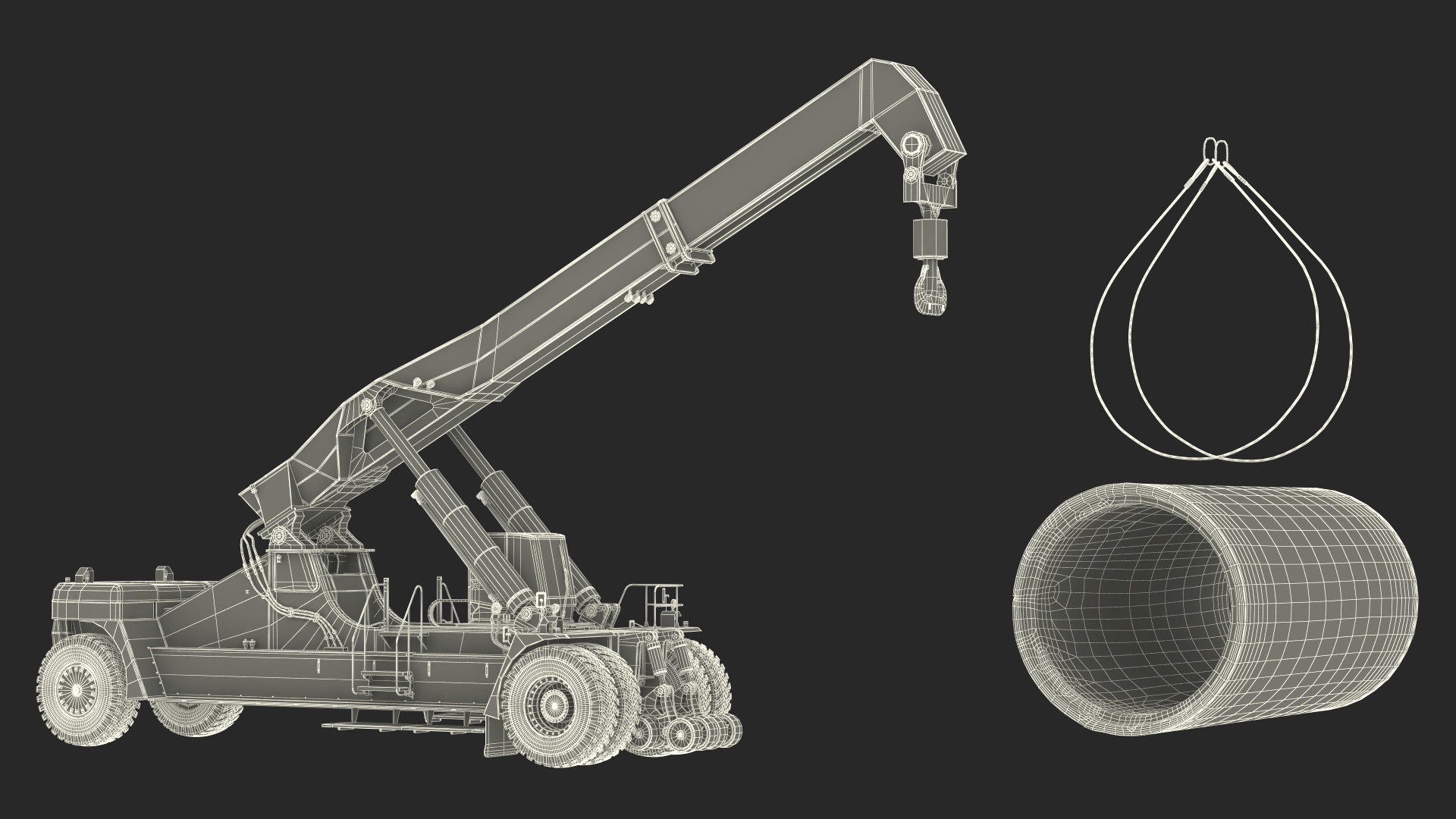Worker on a Reachstacker Loading Concrete Pipes 3D