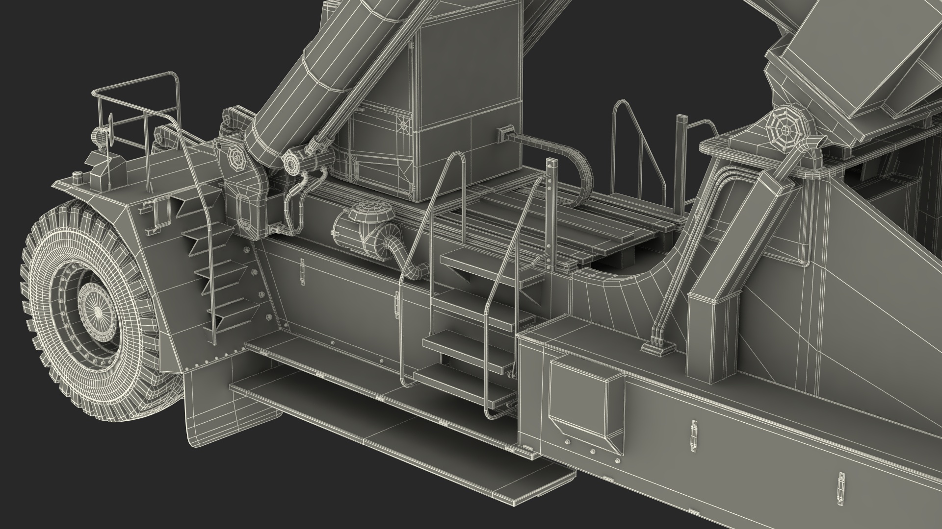 Worker on a Reachstacker Loading Concrete Pipes 3D