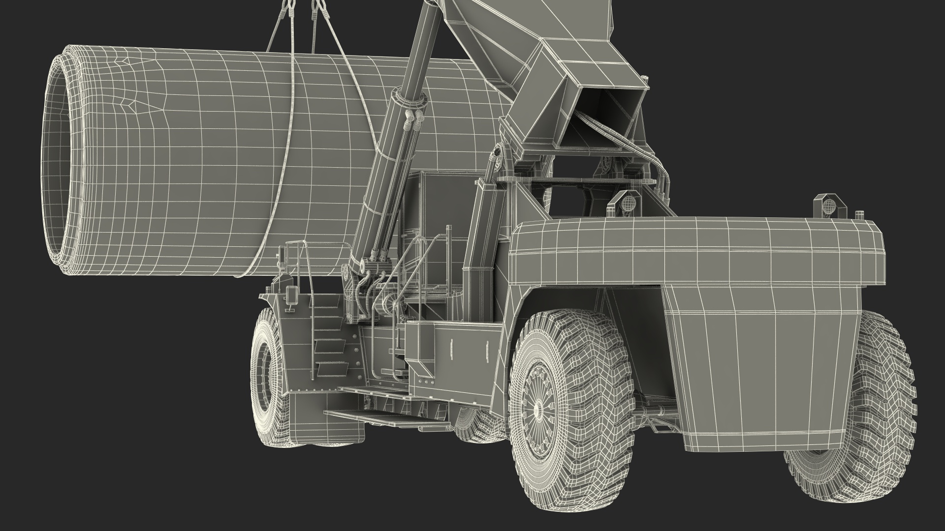 Worker on a Reachstacker Loading Concrete Pipes 3D