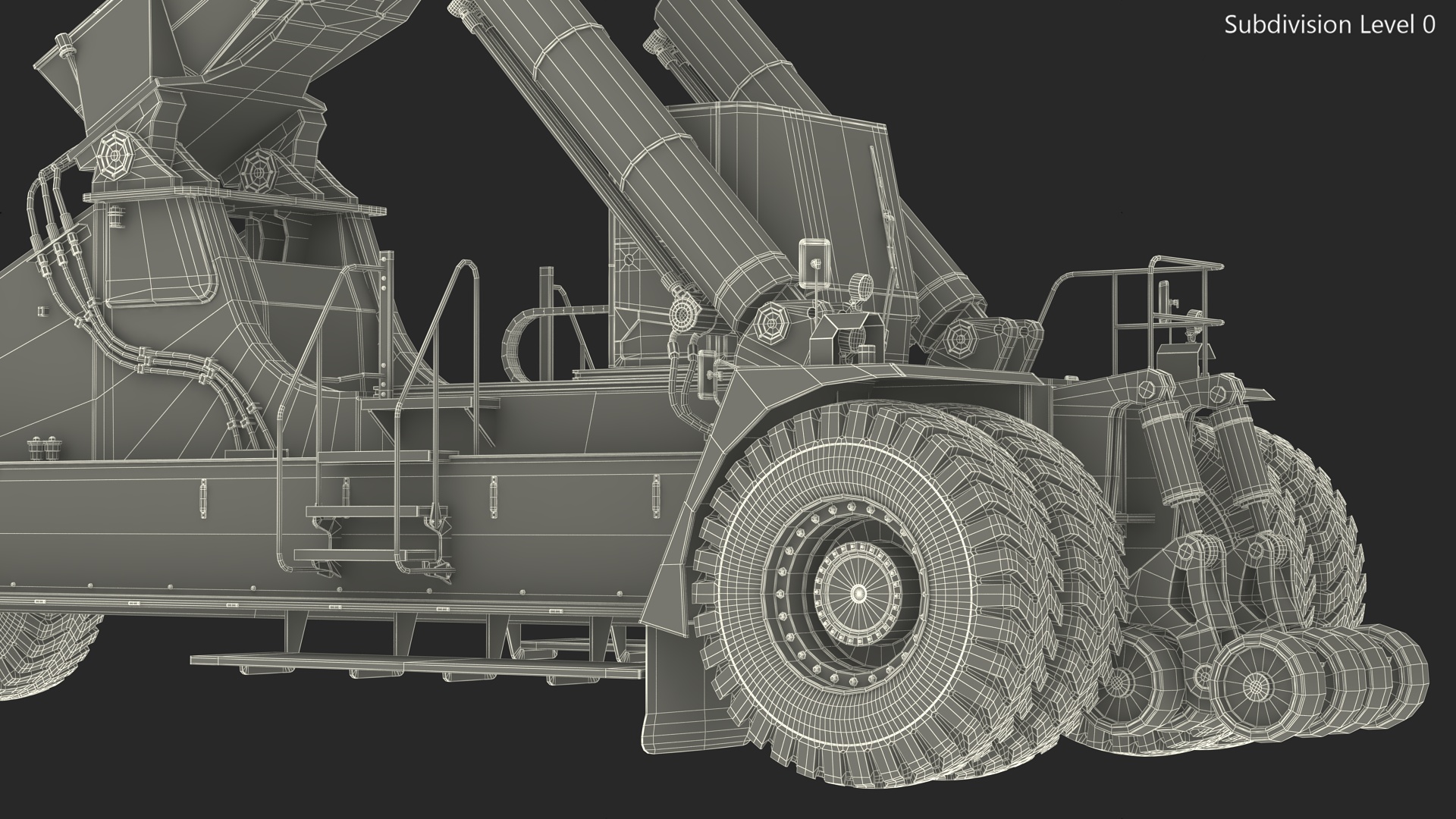 Worker on a Reachstacker Loading Concrete Pipes 3D