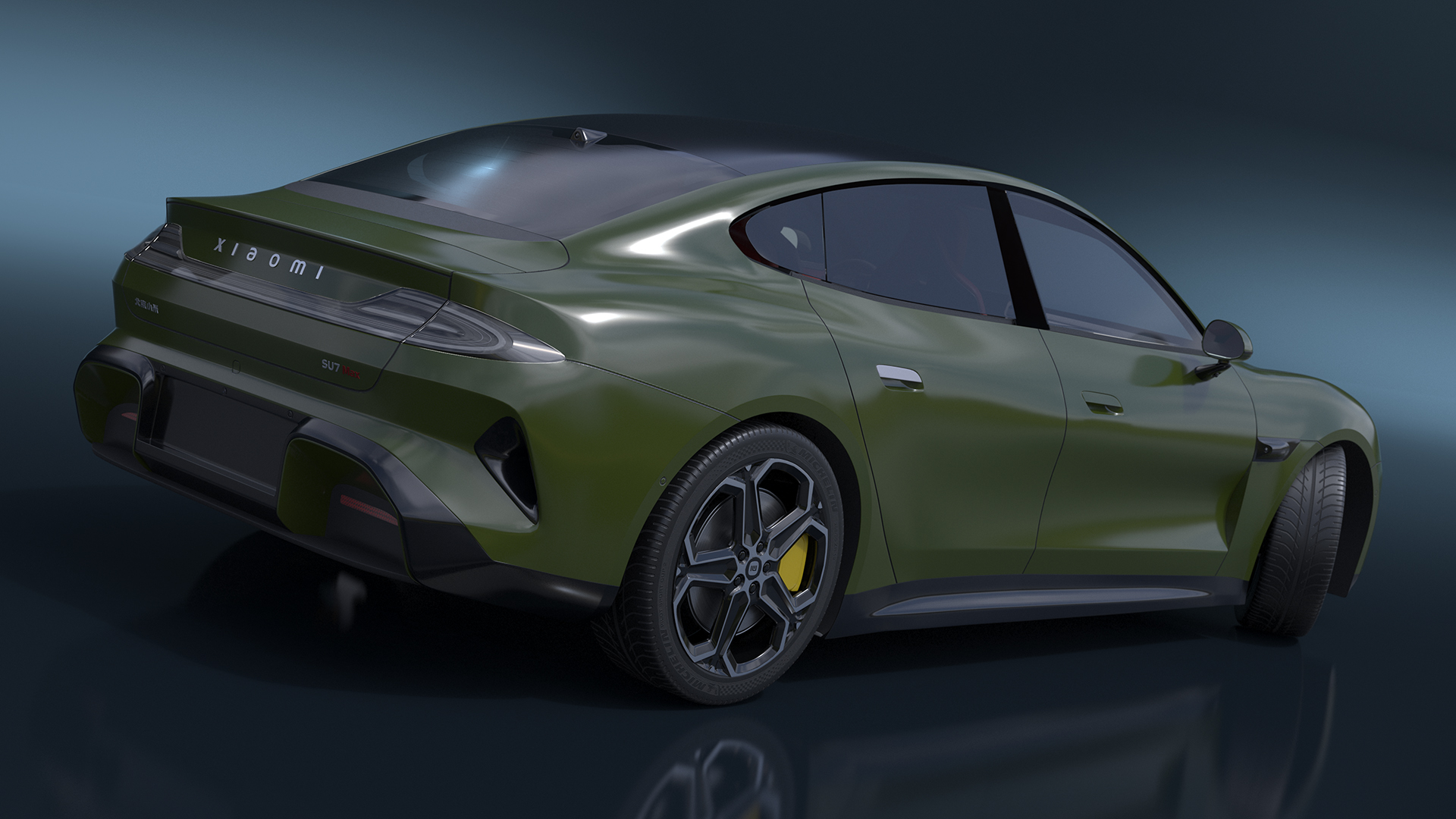 Xiaomi SU7 EV Sleek Car 2023 Verdant Green Rigged 3D model