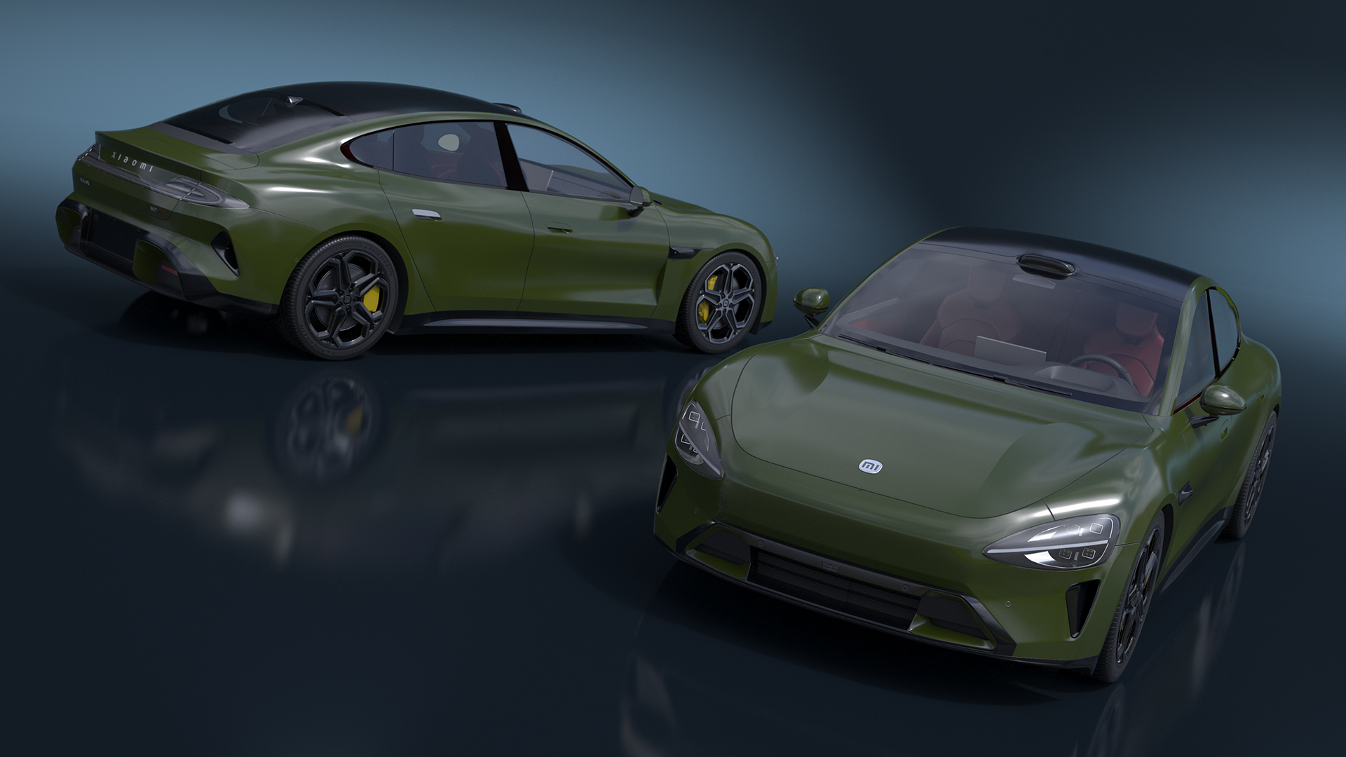 Xiaomi SU7 EV Sleek Car 2023 Verdant Green Rigged 3D model