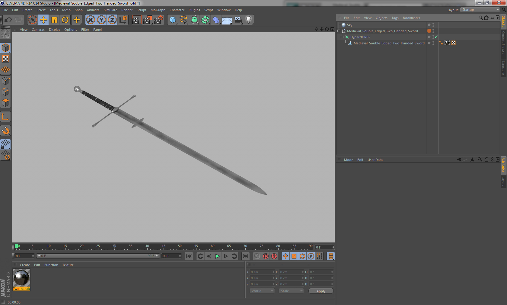 3D Medieval Double Edged Two Handed Sword model