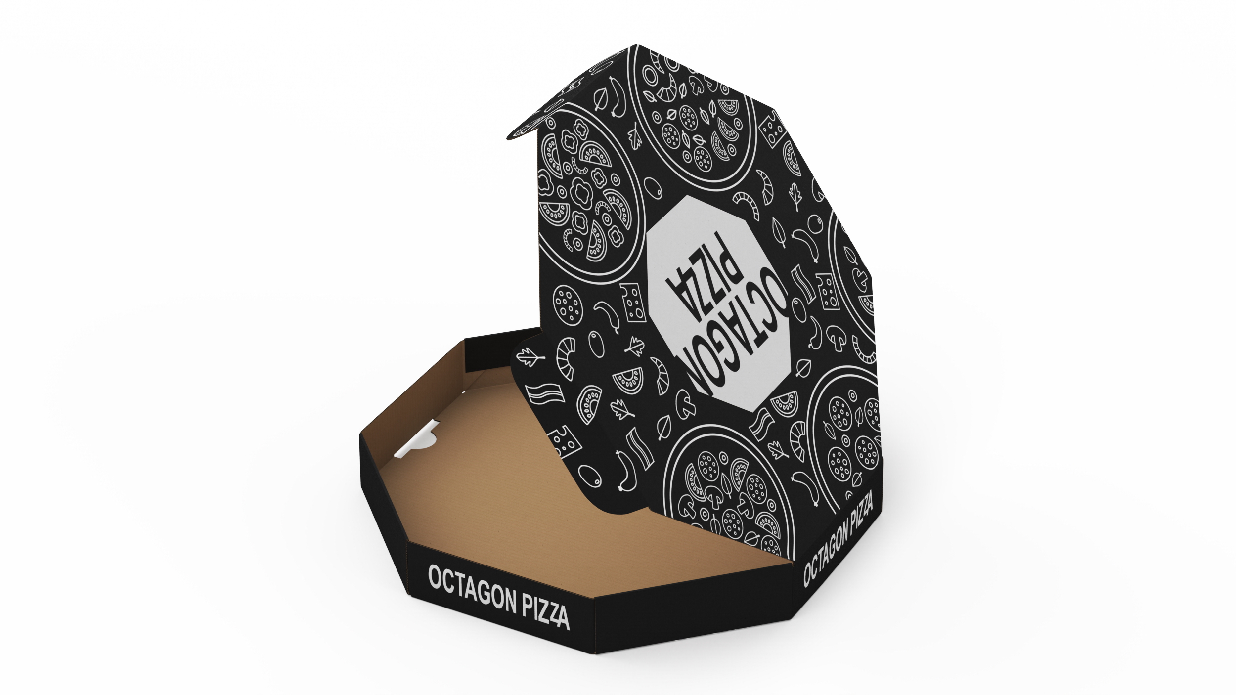 3D Pizza Packaging Octagonal Black