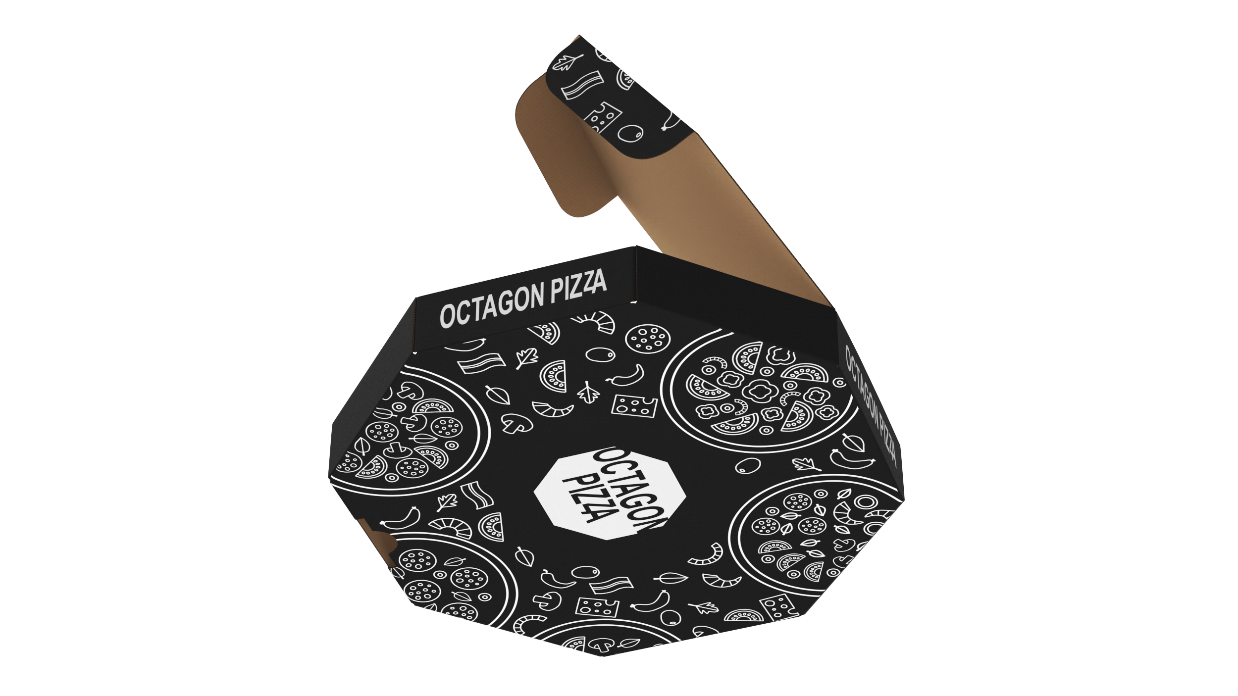 3D Pizza Packaging Octagonal Black