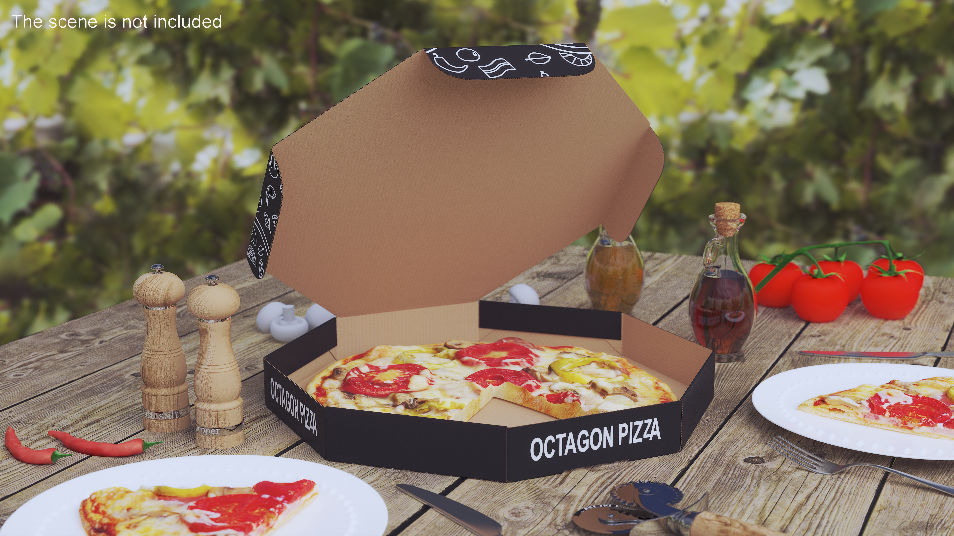 3D Pizza Packaging Octagonal Black