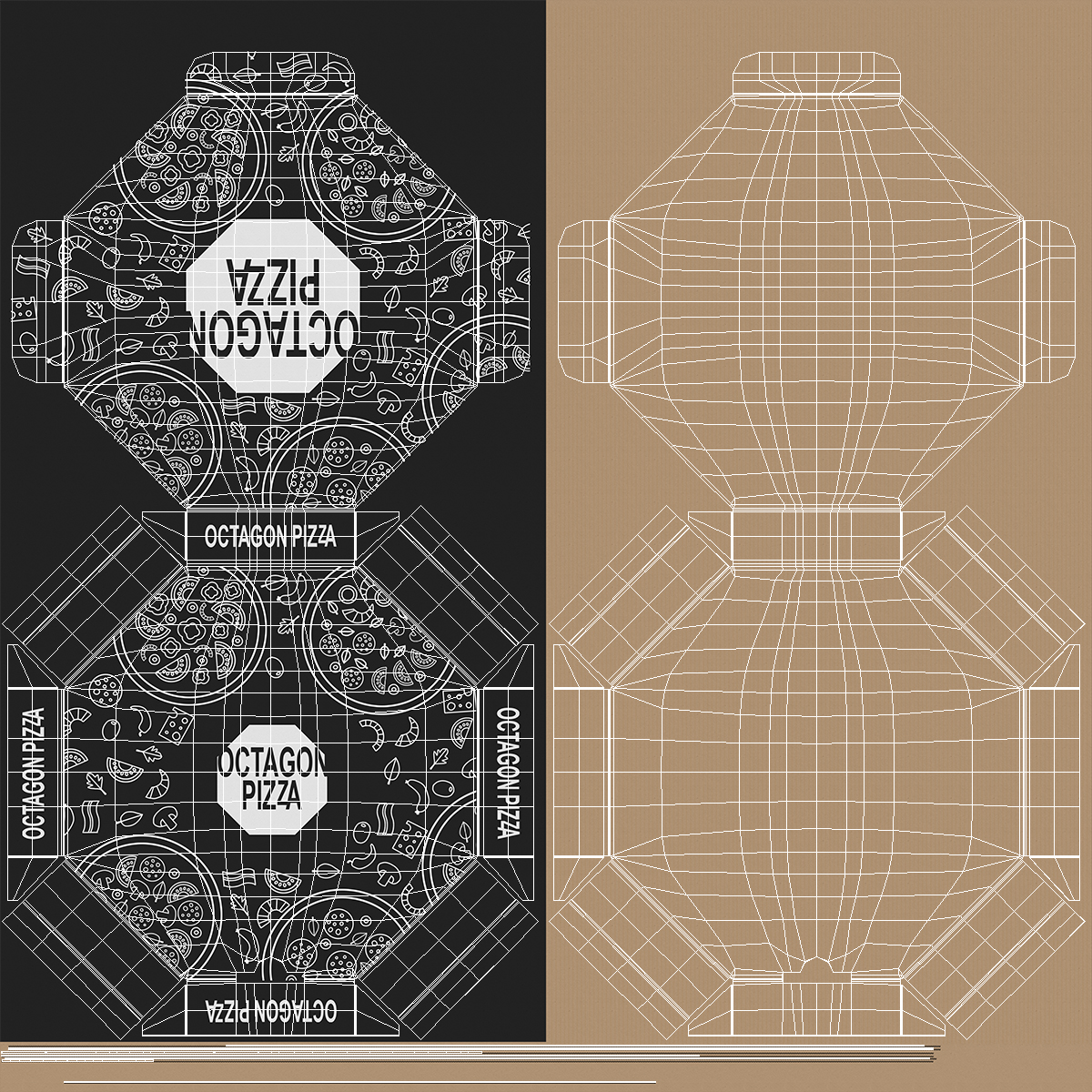 3D Pizza Packaging Octagonal Black