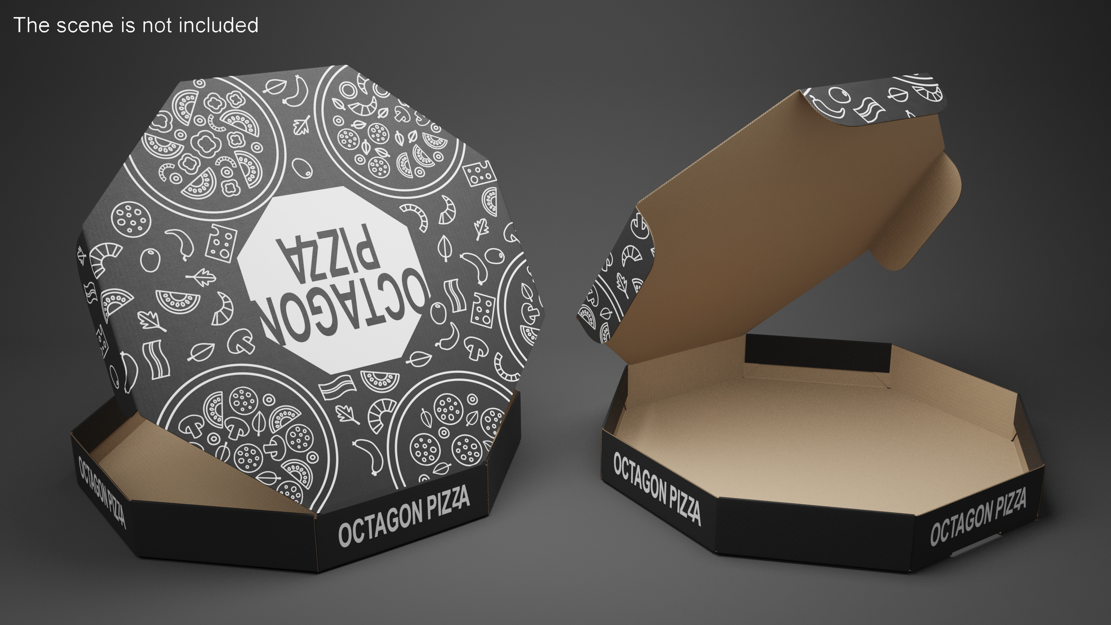 3D Pizza Packaging Octagonal Black