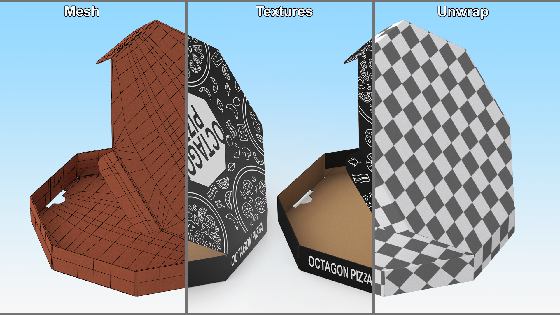 3D Pizza Packaging Octagonal Black