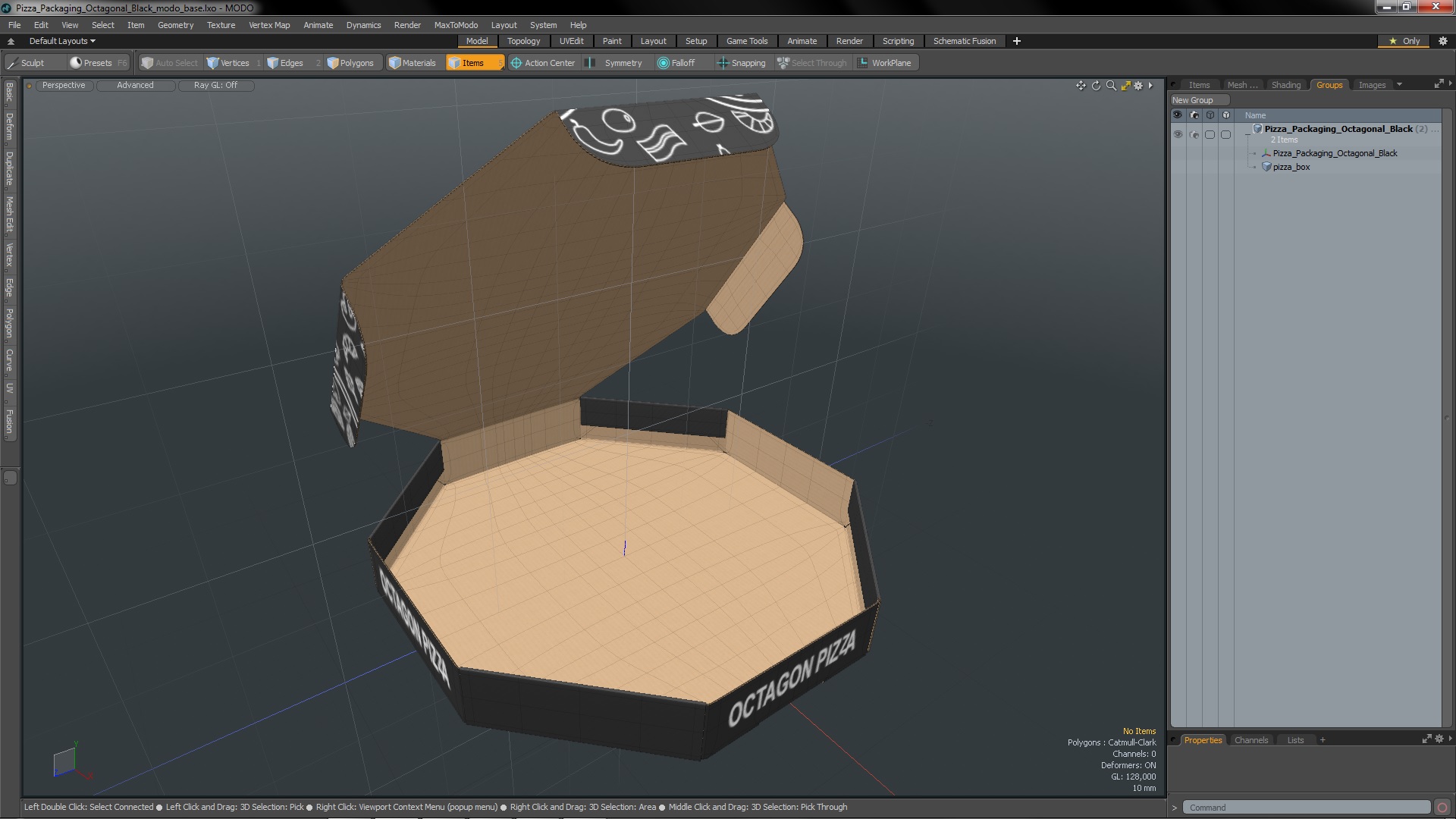 3D Pizza Packaging Octagonal Black