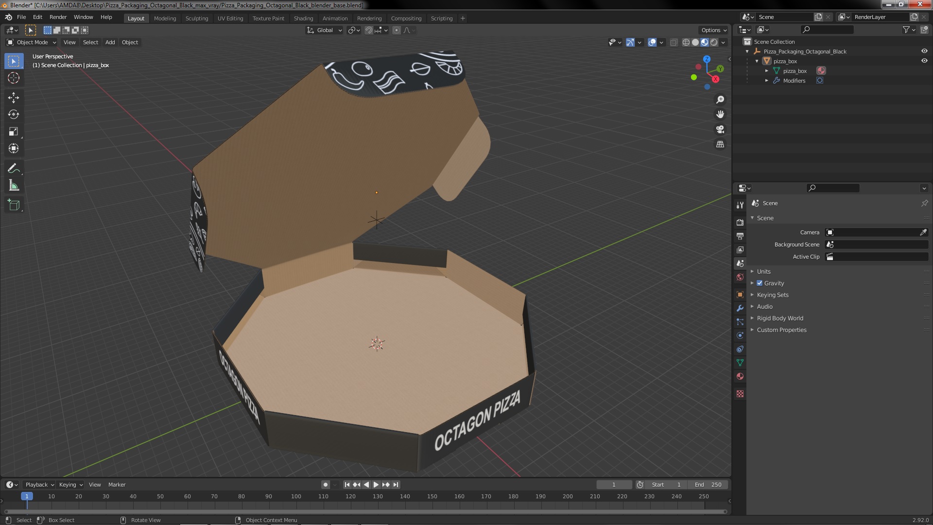 3D Pizza Packaging Octagonal Black