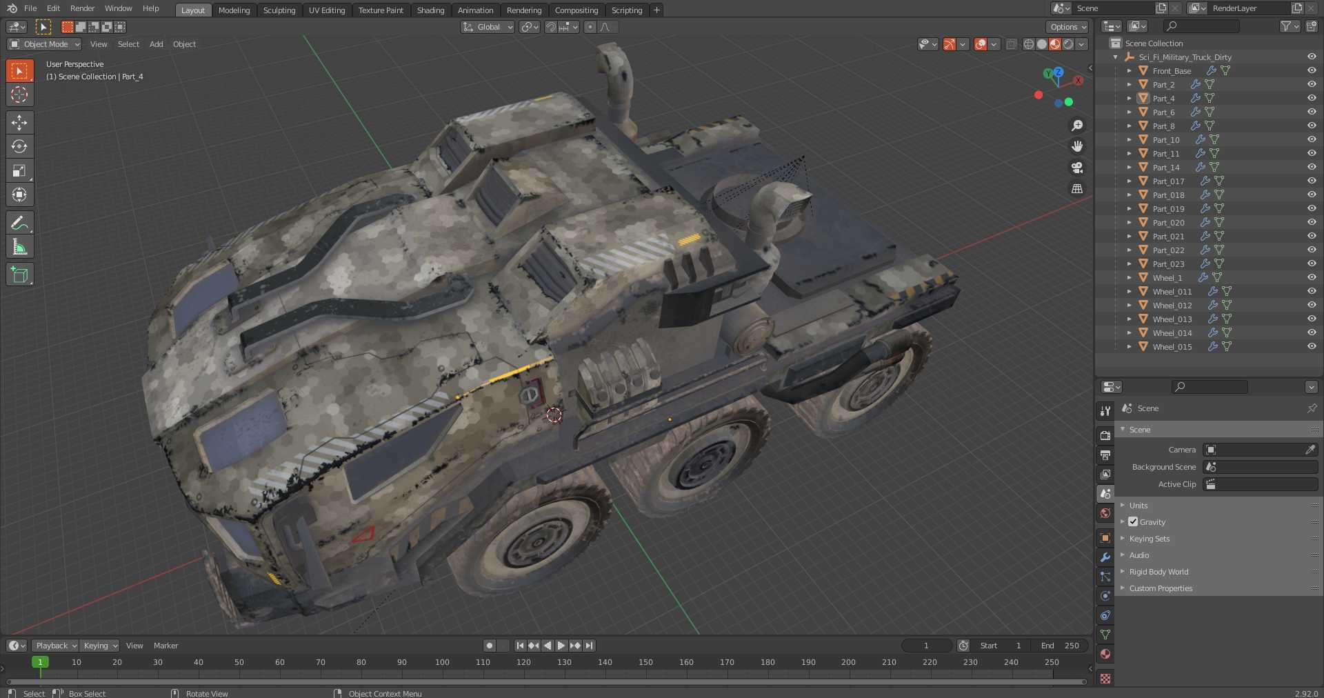 Sci Fi Military Truck Dirty 3D