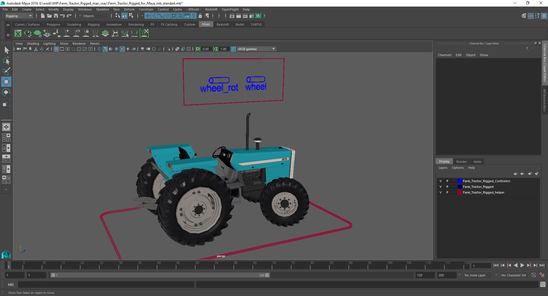 3D Farm Tractor Rigged for Maya model