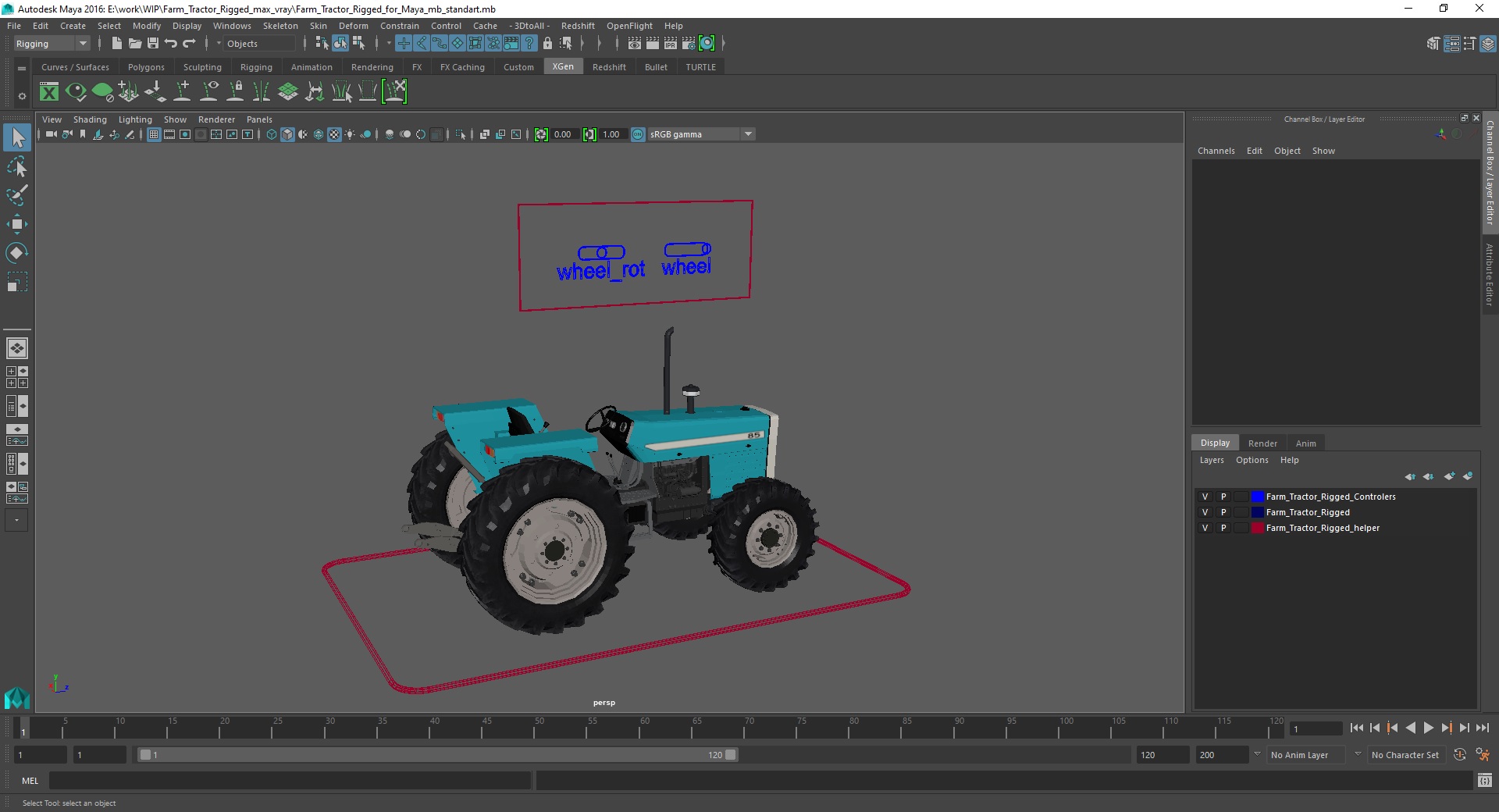 3D Farm Tractor Rigged for Maya model