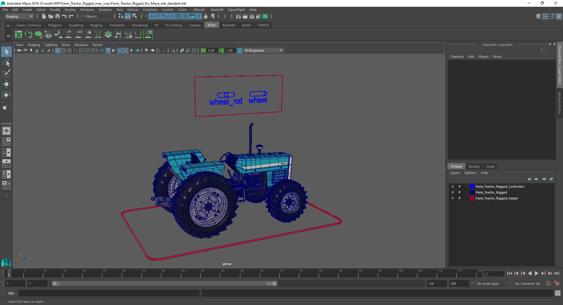 3D Farm Tractor Rigged for Maya model