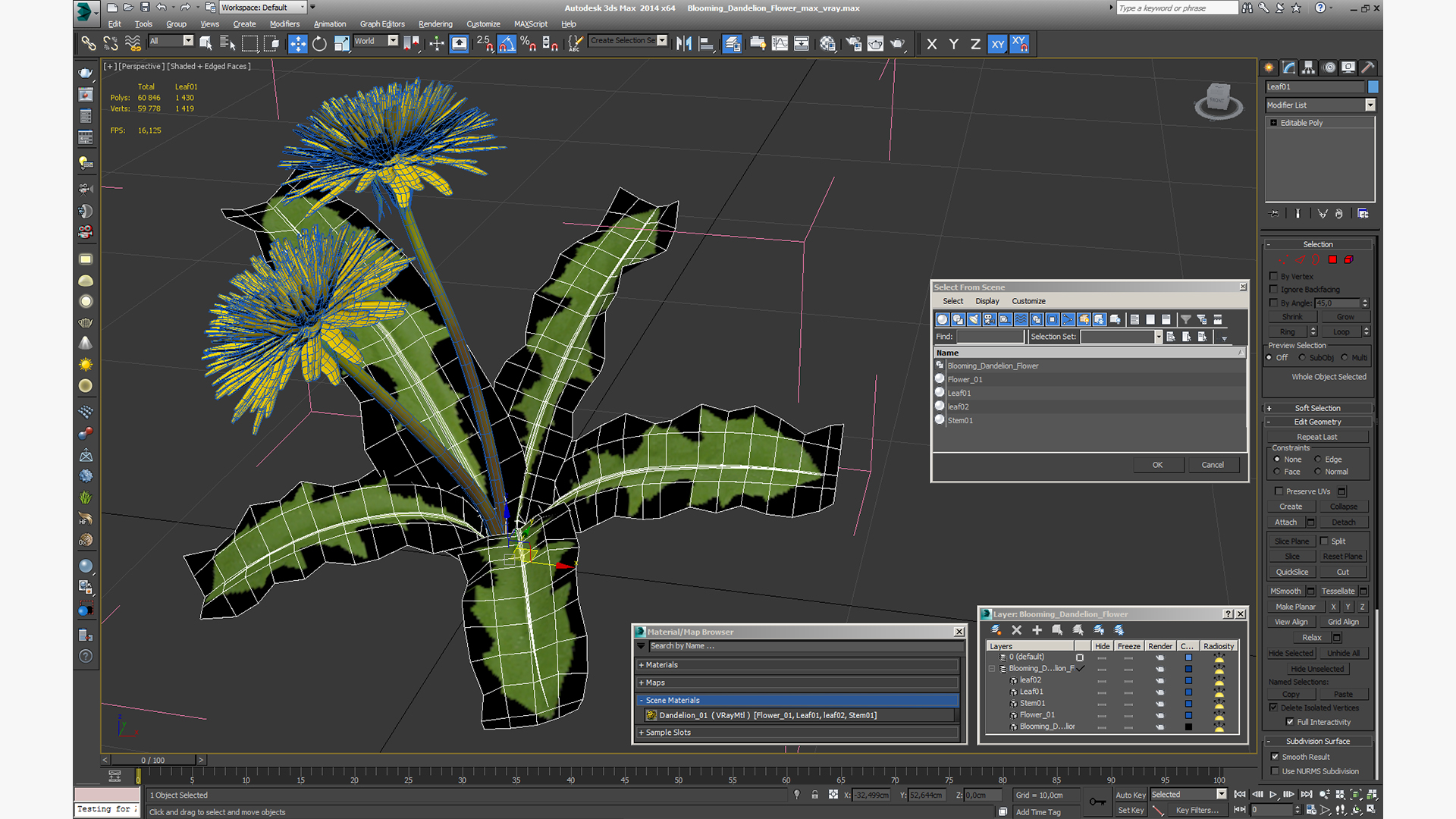 3D model Blooming Dandelion Flower