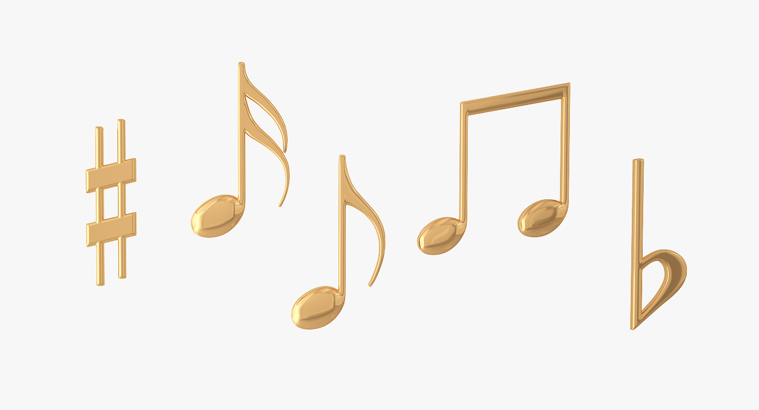 3D Golden Music Stave and Notes model