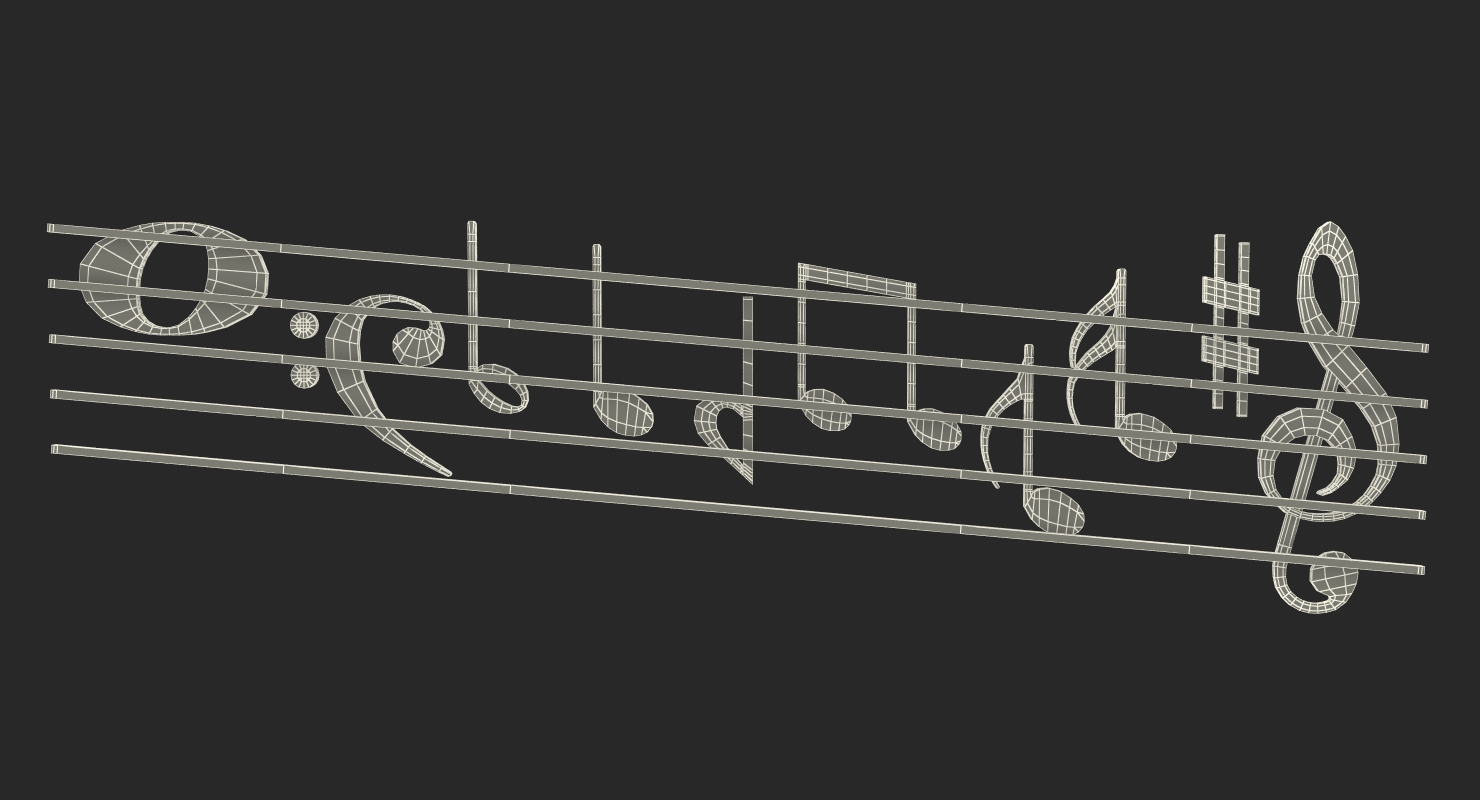3D Golden Music Stave and Notes model