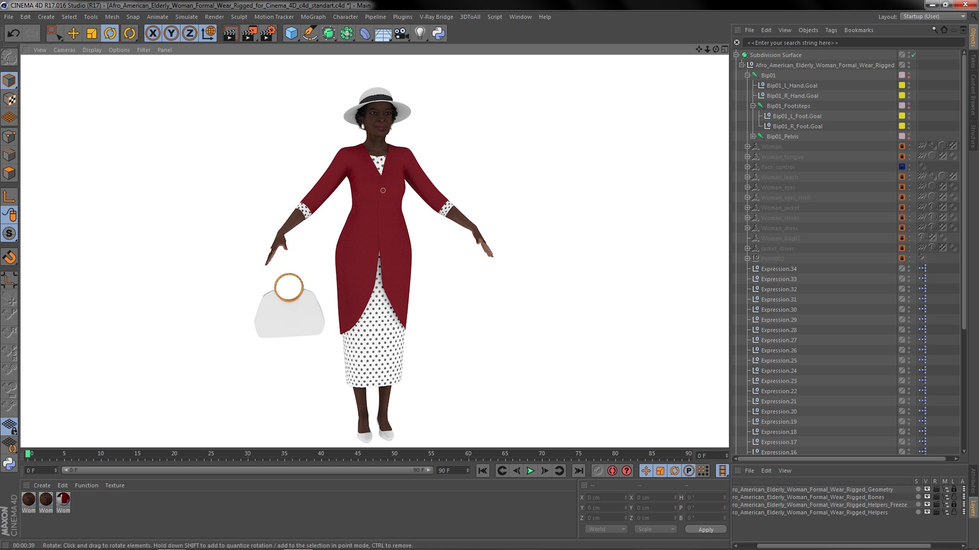 3D model Afro American Elderly Woman Formal Wear Rigged for Cinema 4D