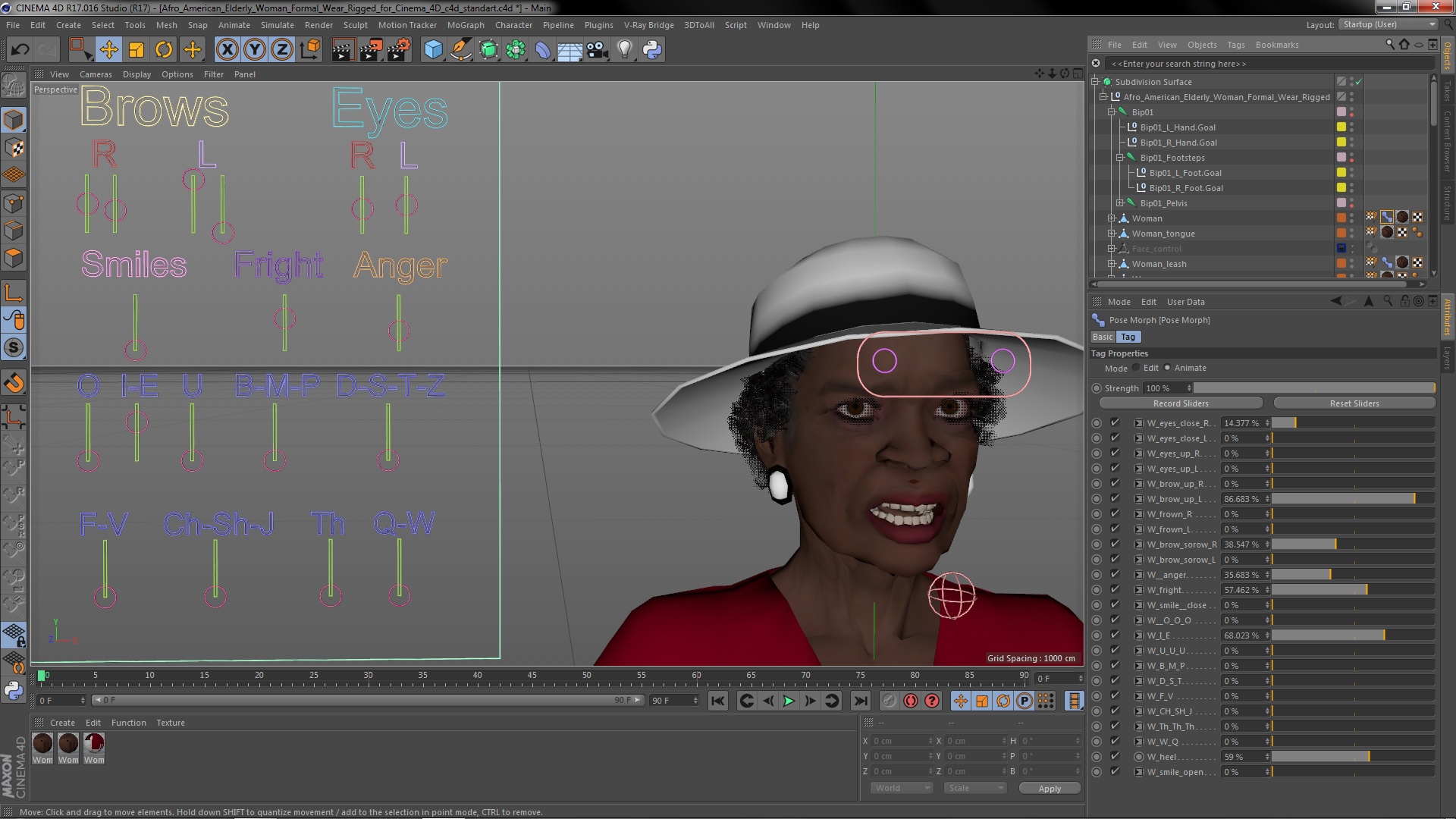 3D model Afro American Elderly Woman Formal Wear Rigged for Cinema 4D